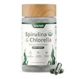 Snap Supplements Organic Spirulina and Chlorella - Protein Rich Blue Green Algae Superfood Supplement for Energy and Immune Support, 120 Vegetarian Capsules (30 Servings, 1 Month Supply)