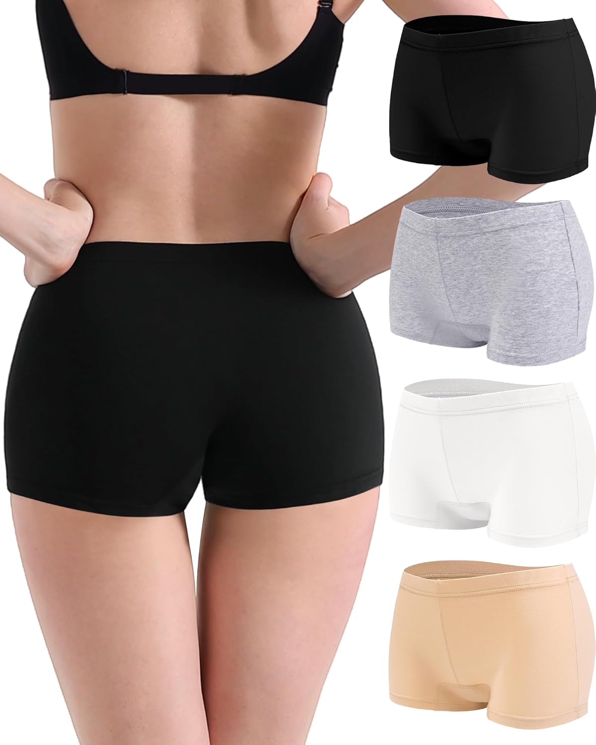 Women's Boyshorts Underwear Cotton, Full Coverage Panties, Womens Boyshort Boxer Briefs Breathable for Women 4 Pack