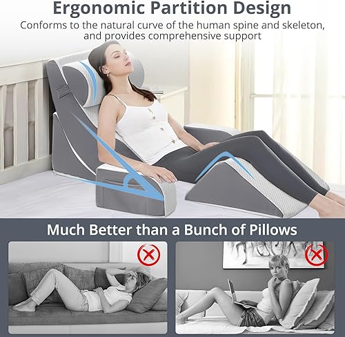 Miniatura 5 de Juego de 6 almohadas ortopédicas de cuña de espuma viscoelástica para espalda, brazos, piernas, juego de almohada de cuña ajustable para poscirugía