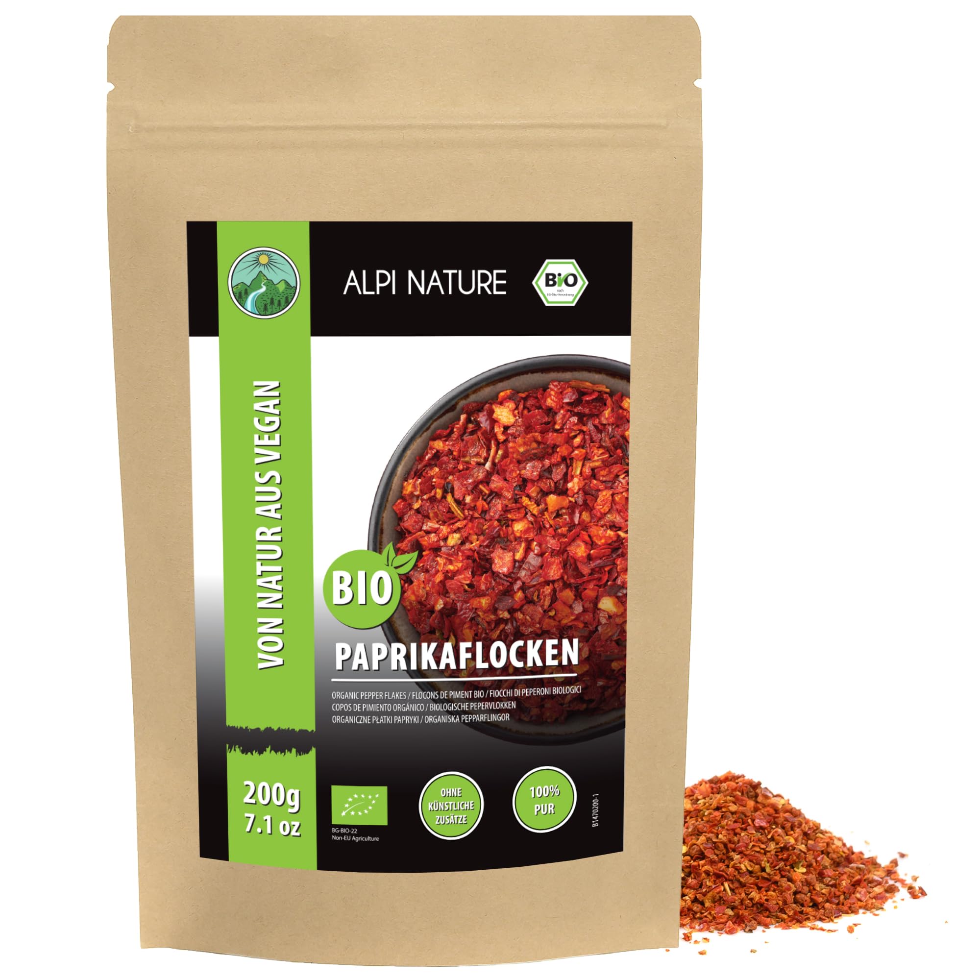 Alpi Nature Flocons de Piment Rouge BIO 200g, Flocons et Graines de Paprika, Assaisonnement au Paprika