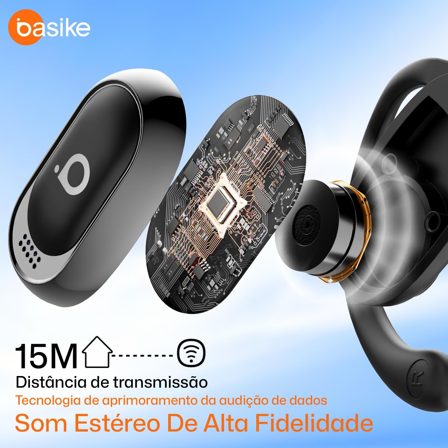 Basike Fone de Ouvido Bluetooth Esportivo 5.4 TWS - 36h de Bateria, Chamadas Nítidas, Display LED, Toque Preciso, Resistente ao Suor para Corrida, Academia e Atividades ao Ar Livre – Preto