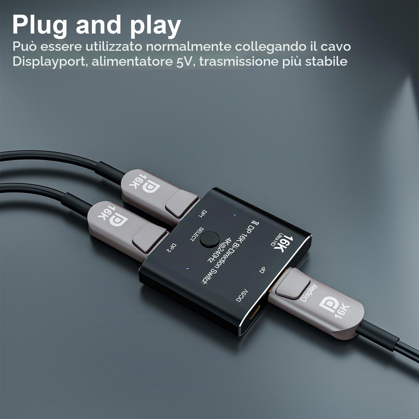 DisplayPort 2.1 8K 10K 16K DP Switch Bi-Direction 8K@120Hz 4K@240Hz Splitter Video Converter per più sorgenti e display