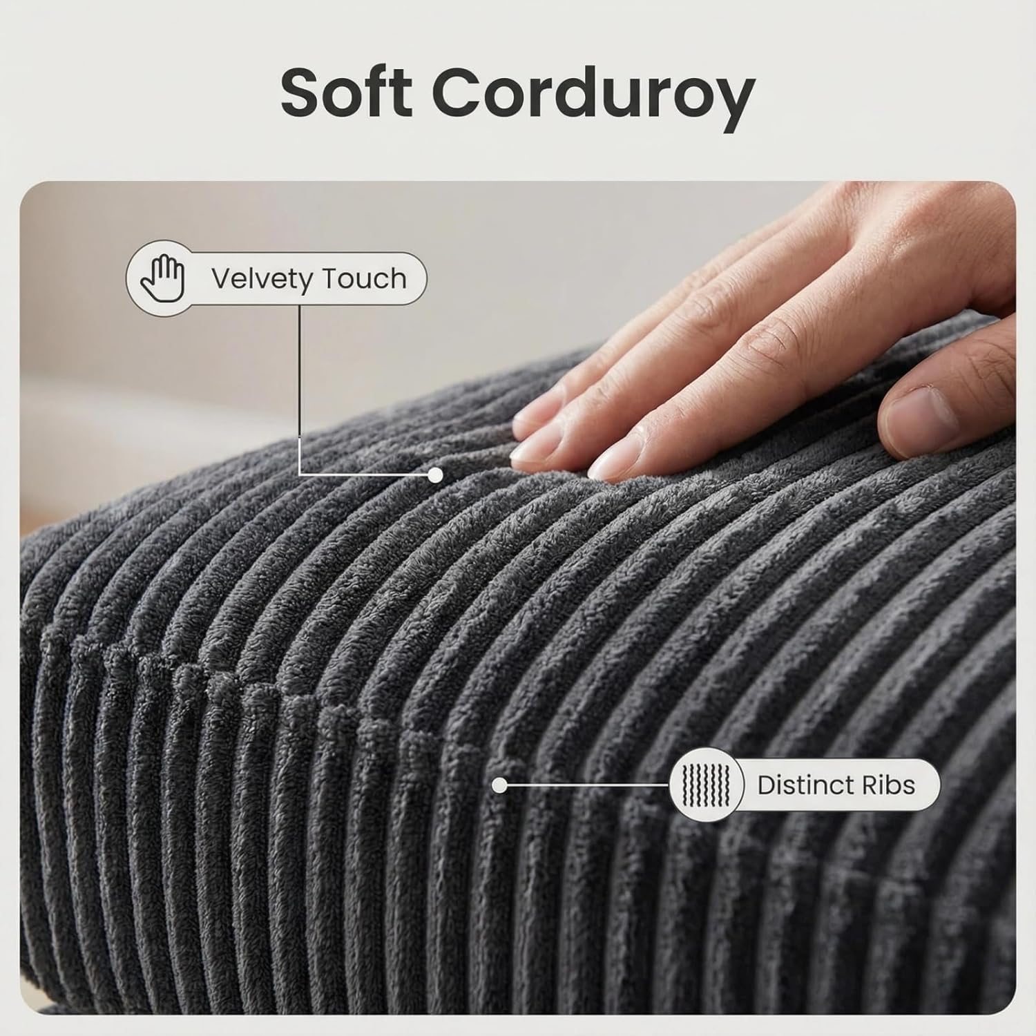 101" L-Shape Modular Sectional Couch, Convertible Corduroy Couch with 2 Ottomans, Modern 4 Seater Upholstered Modular Sectional Sofa for Apartment, Living Room, Dark Gray