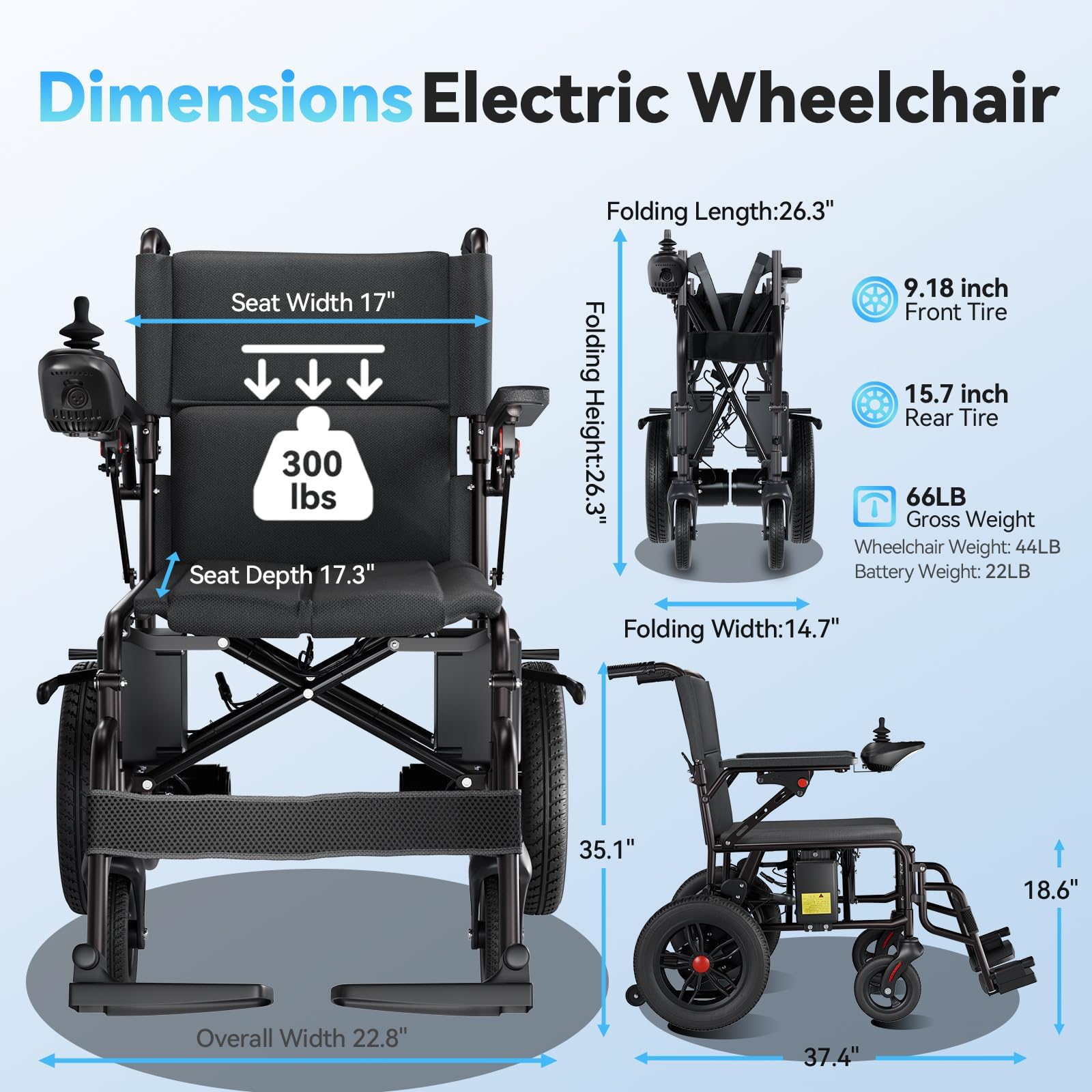 Silla de Ruedas eléctrica Plegable y Ligera para Adultos, autonomía de 25 km, motorizada para Movilidad en Interiores y Exteriores, tamaño Compacto.