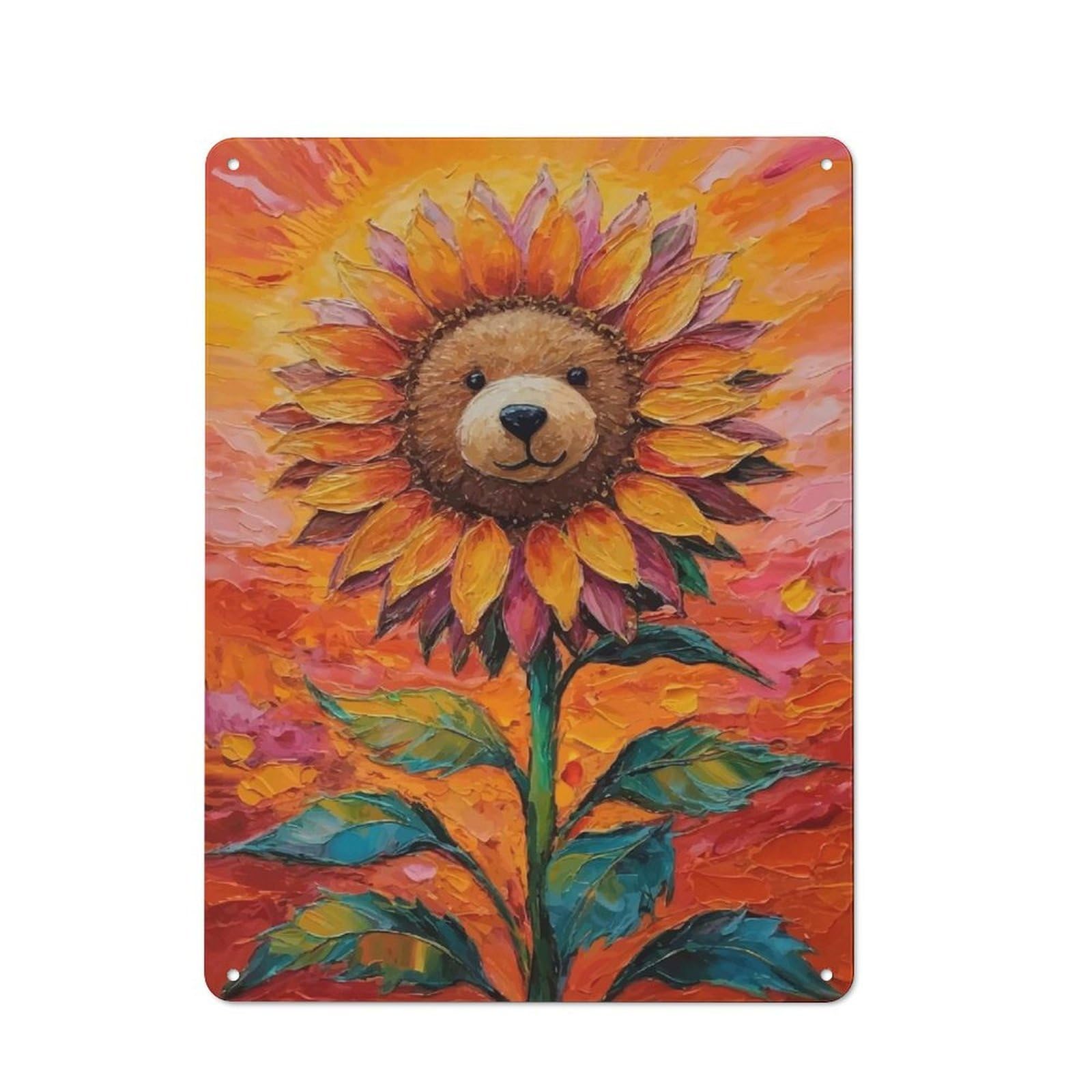 Junmoney Teddy Bear Sunflower Painting For Garden Room Or Summerhouse, Vintage Tin Sign 40X30cm, For Display In Garden Rooms And Summerhouses