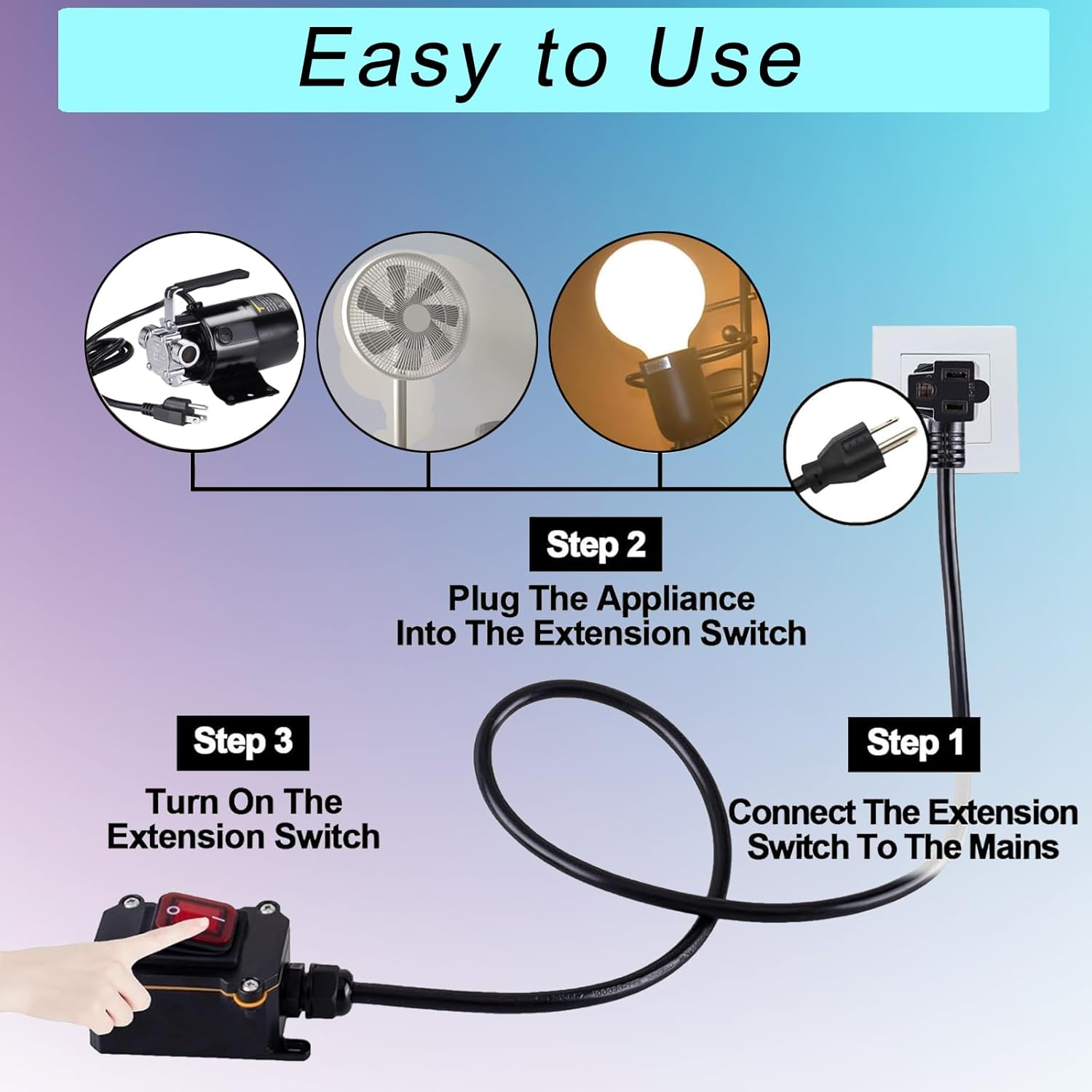 Inline Power Switch with 14AWG Cable Piggyback Plug(3-Pronged), IP67 Waterproof Extension Cord with On/Off, Heavy Duty AC/DC 20A-125V, 16A-250V Inline Cord Switch with Red LED Rocker Button