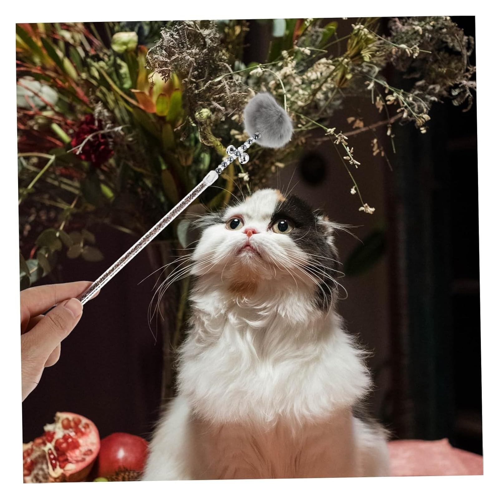 Katzen-Spielzeug, 2 Stück Plüschbälle Interaktives Zauberstabspielzeug(White,35.00X3.00X3.00CM)