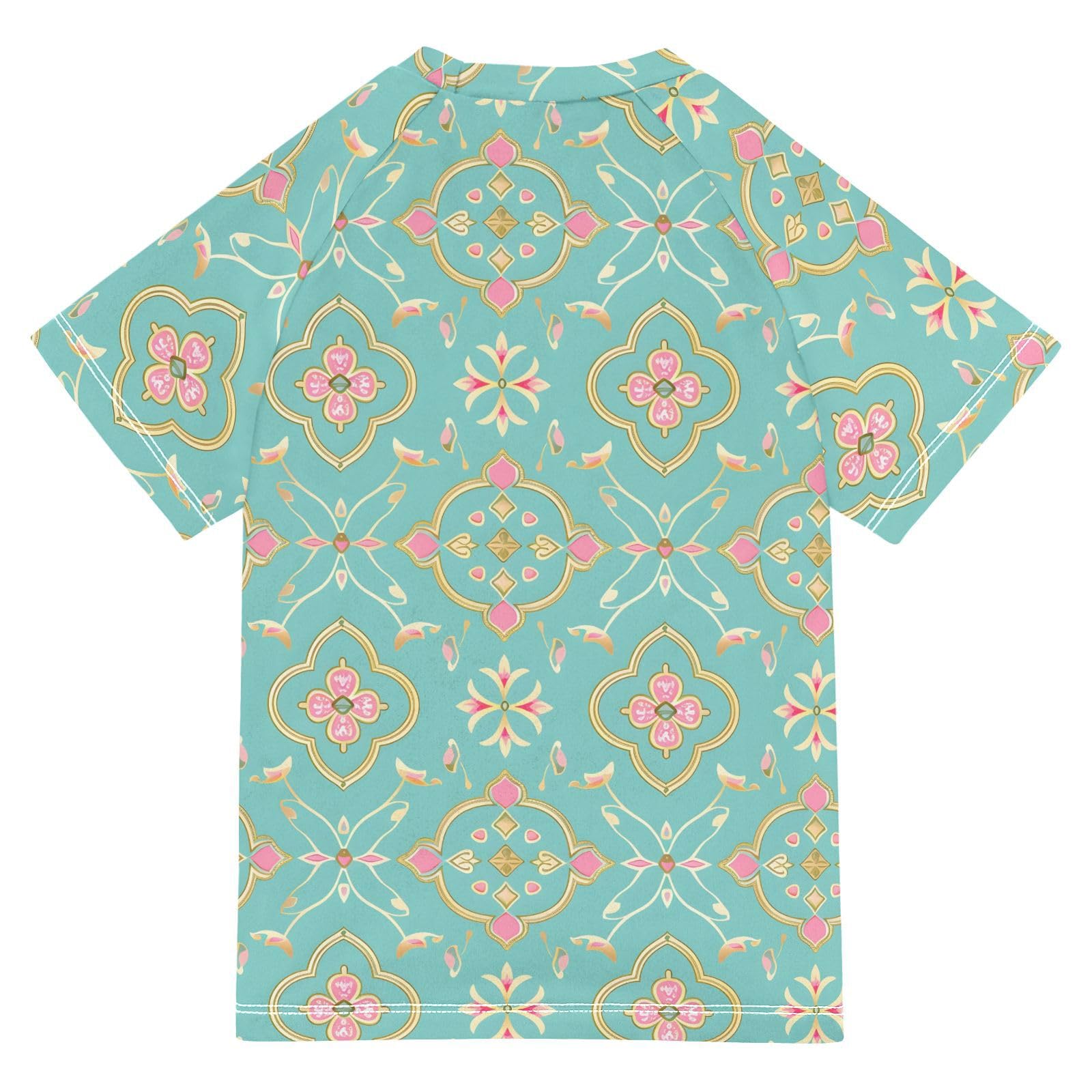 ALAZA Kids Rash Guard Boys Toddler Swim Shirts Short Sleeve Metallic Gold Flowers UPF 50+ 3T