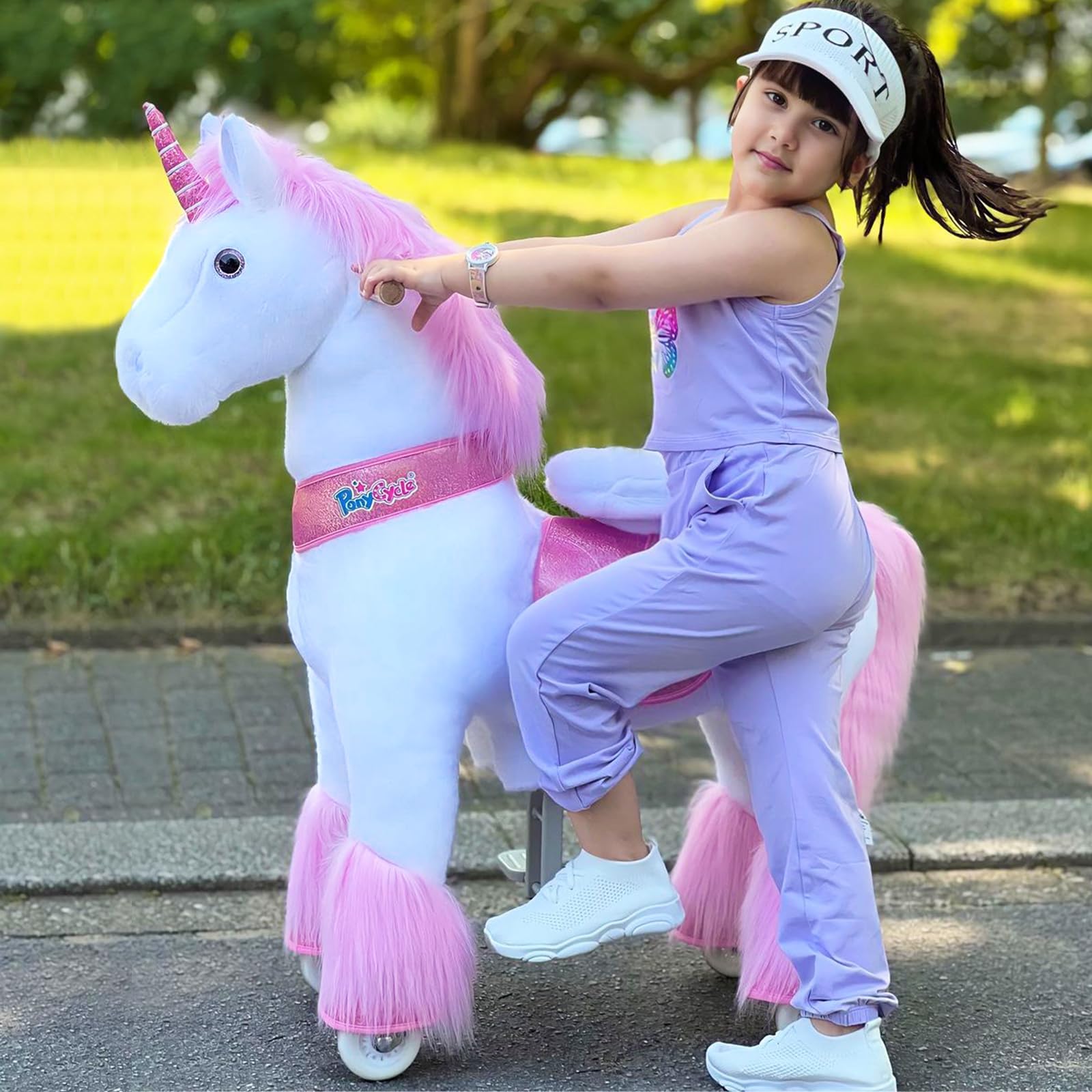 PonyCycle Ride on Pink Unicorn Horse Toys Ride on Toys for Kids 4-8 Year Old Riding Unicorn for Toddlers Size 4 Outdoor Indoor Ride on Animal with Music Sounds Birthday Gifts Ux402.