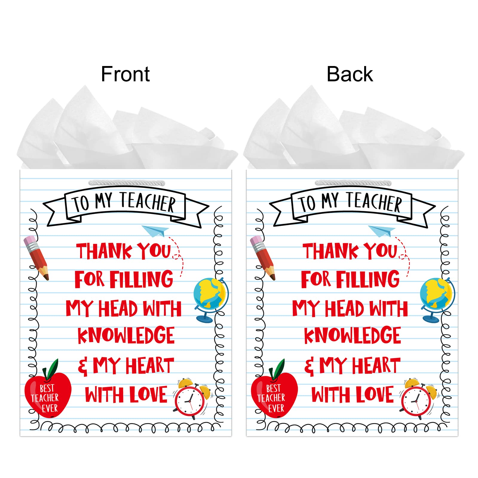 PETCEE Teacher Appreciation Gift Bags - 11.5" Teacher Gift Bags with Tissue Paper Thank You Teacher End of Year Gifts for Retirement Teachers Graduation Wrapping Paper Bag for Teachers Women Men