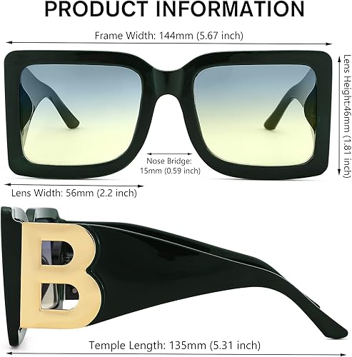 Miniatura 4 de Melpomenia Gafas de sol cuadradas de gran tamaño para mujeres y hombres, a la moda, color negro, grueso, marco grande, gafas de sol de lujo