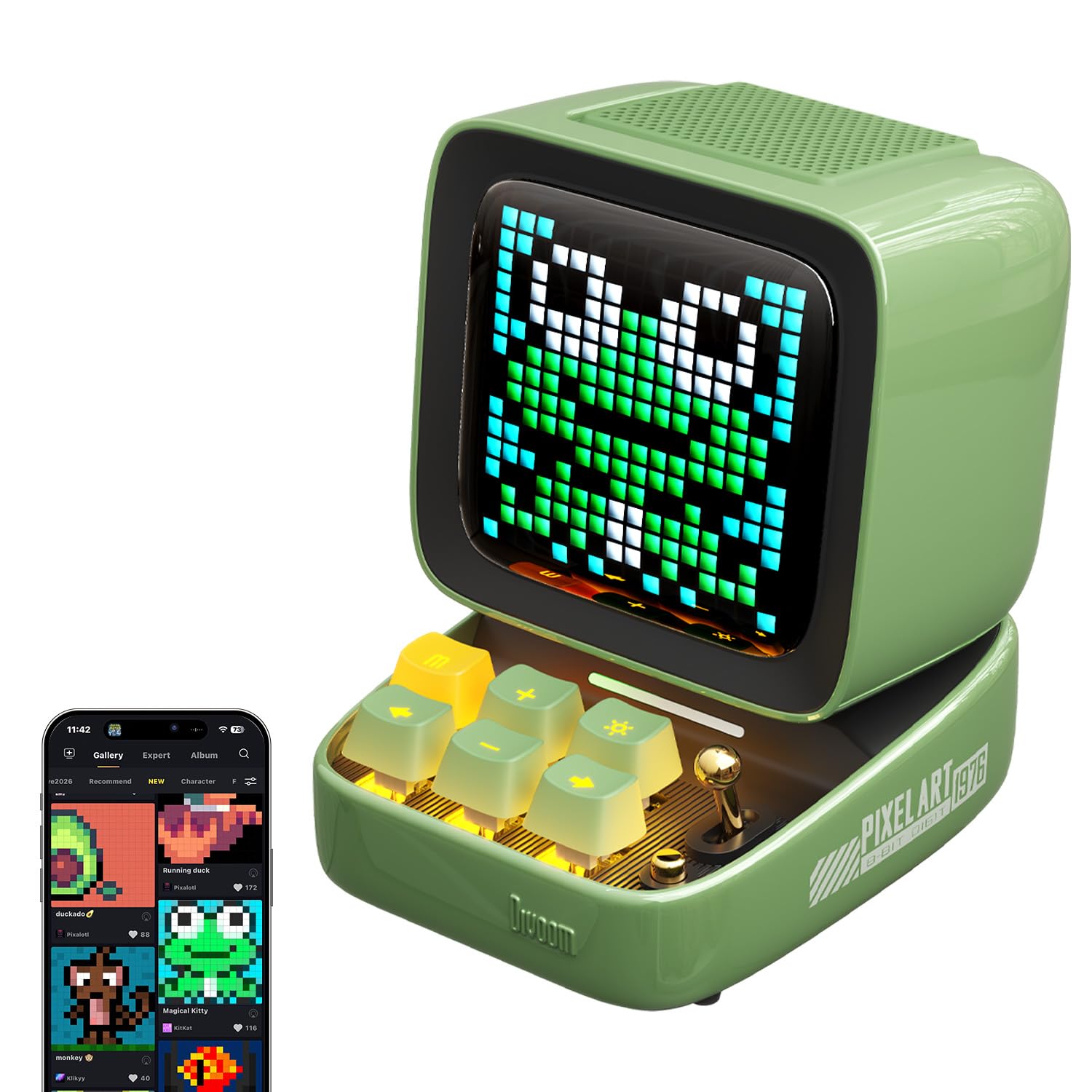 Divoom Ditoo Pro Retro Pixel Art Game Bluetooth Speaker with 16X16 LED App Controlled Front Screen (Green)