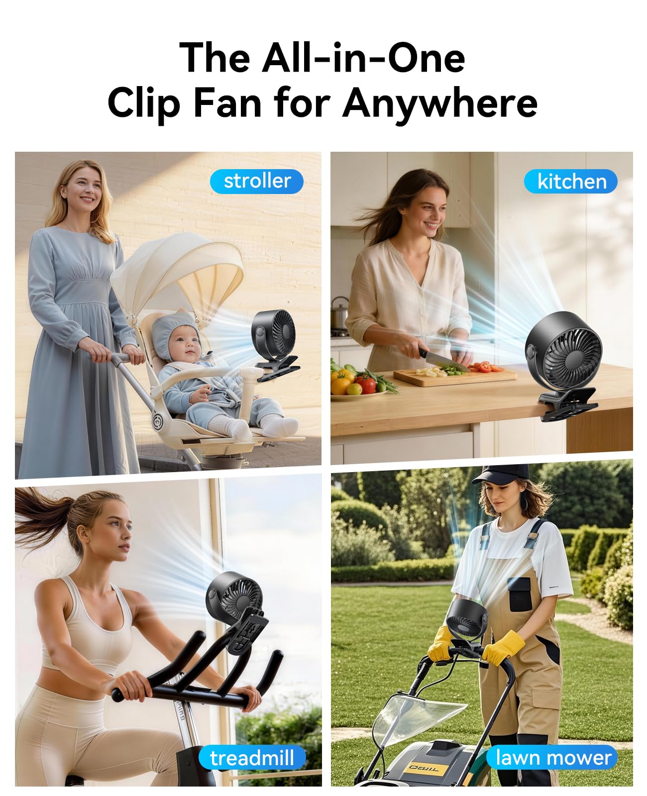 KIMMOO Tragbarer Ventilator zum Anklippen, 100 Geschwindigkeiten, wiederaufladbar, USB-Ventilator mit LED-Anzeige, 360° Drehung & starker Luftstrom, Schreibtischventilator, bis zu 17 Stunden, kleiner