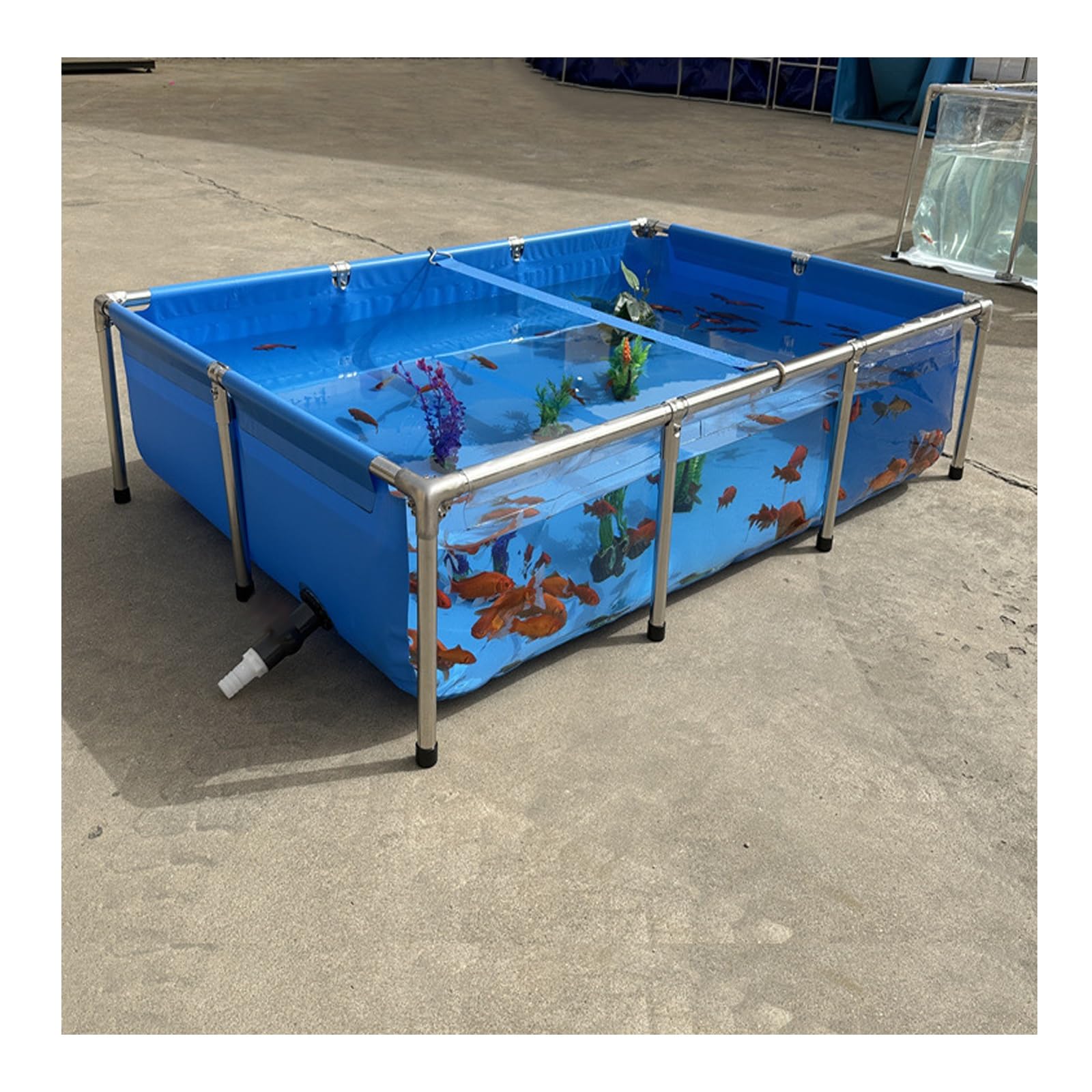 Tanque de acuario grande para cultivo de koi y tortugas, ventana transparente, forro de PVC, marco de acero, estanque de peces al aire libre, 150 x 100 x 71 cm