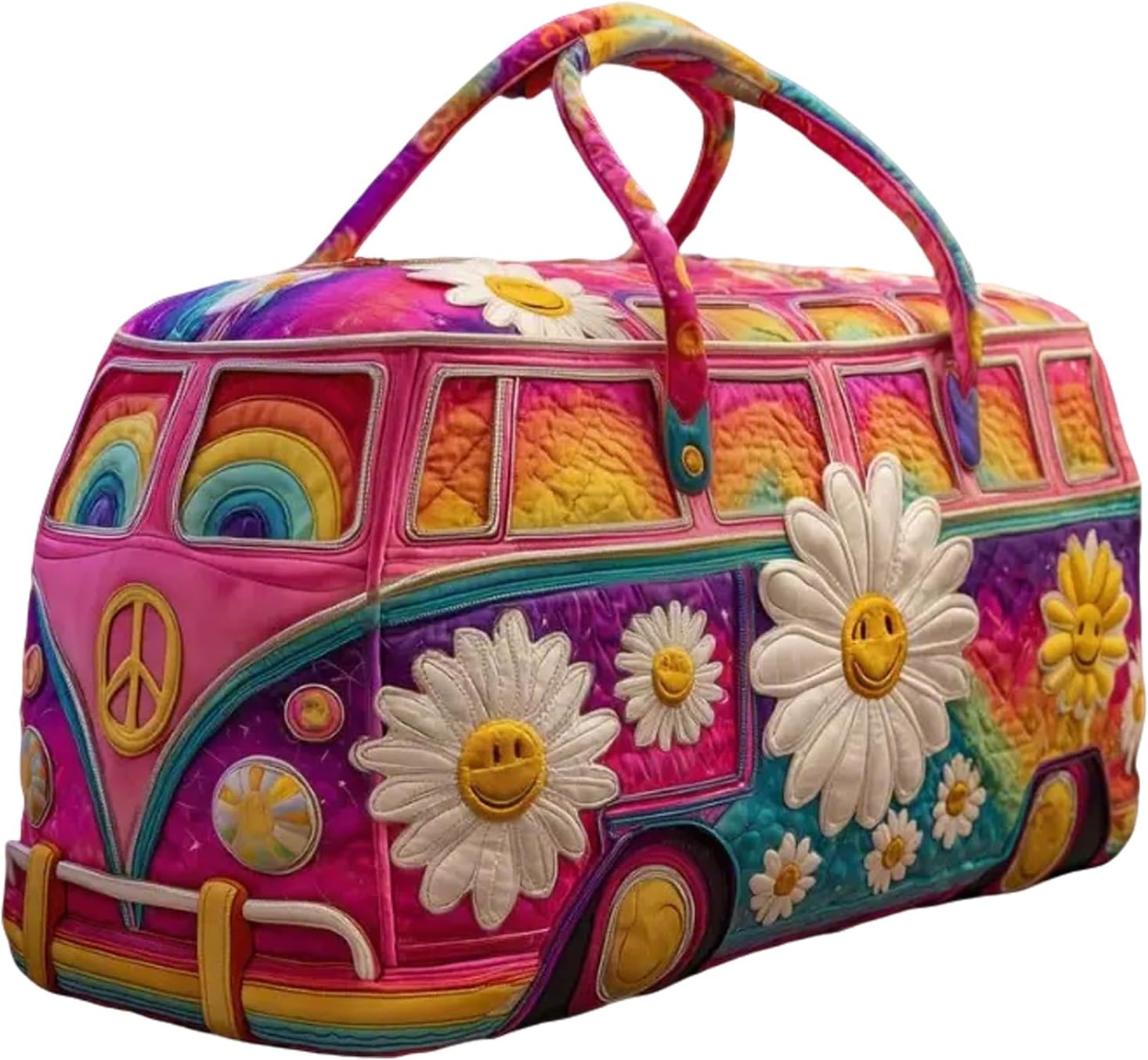 Hippie Bohemian Quilted Weekender Travel Bag, Multifunctional Tote Bags with Zipper Closure, Handmade Retro Book Duffle Bags for Party (#1 hippie bag)