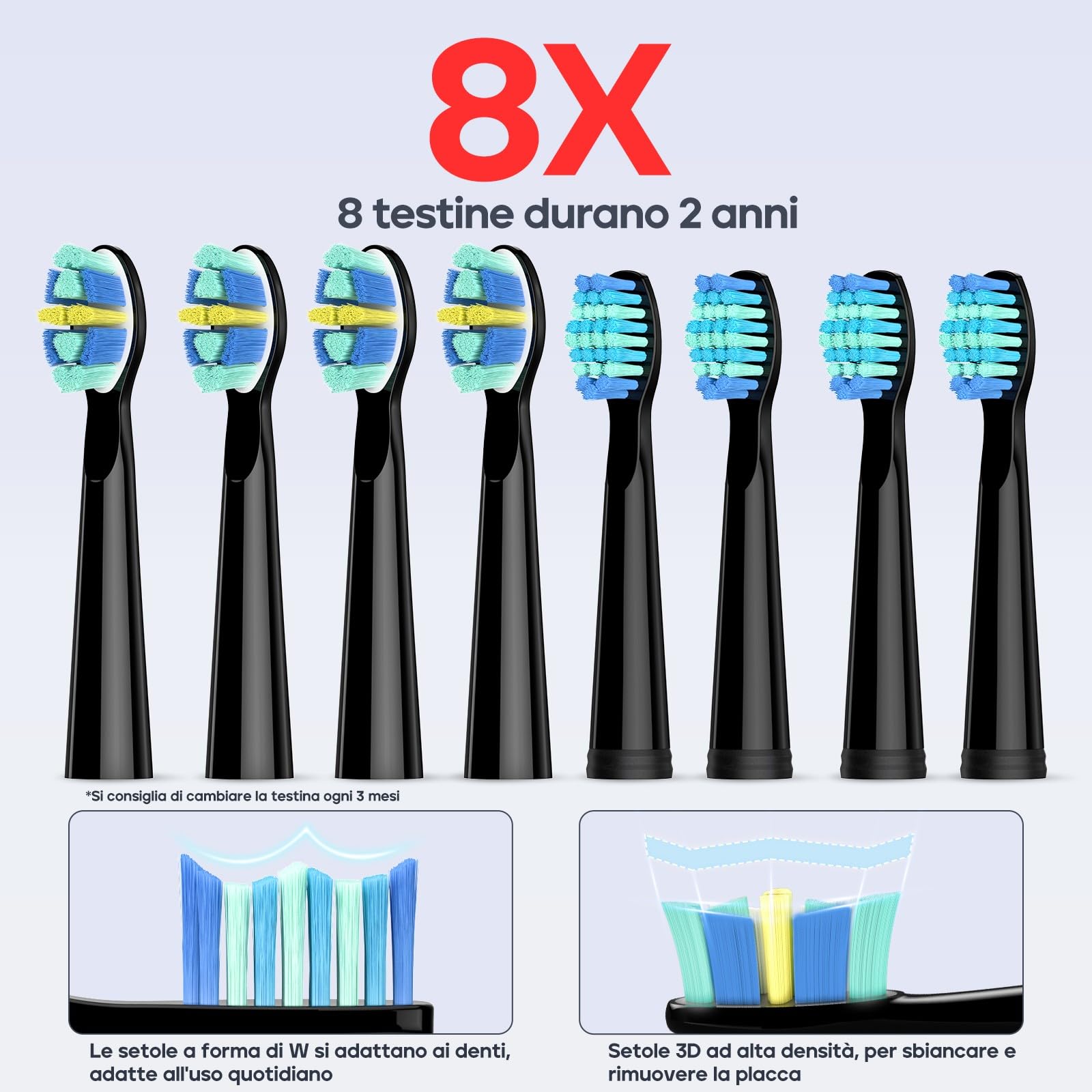Seago Spazzolino Elettrico Spazzolino Da Viaggio Spazzolini Elettrici Per Adulti e Bambini 8 Testine Spazzolino 5 Modalità Spazzolino Da Denti Ricaricabile SG-958 (Nero)