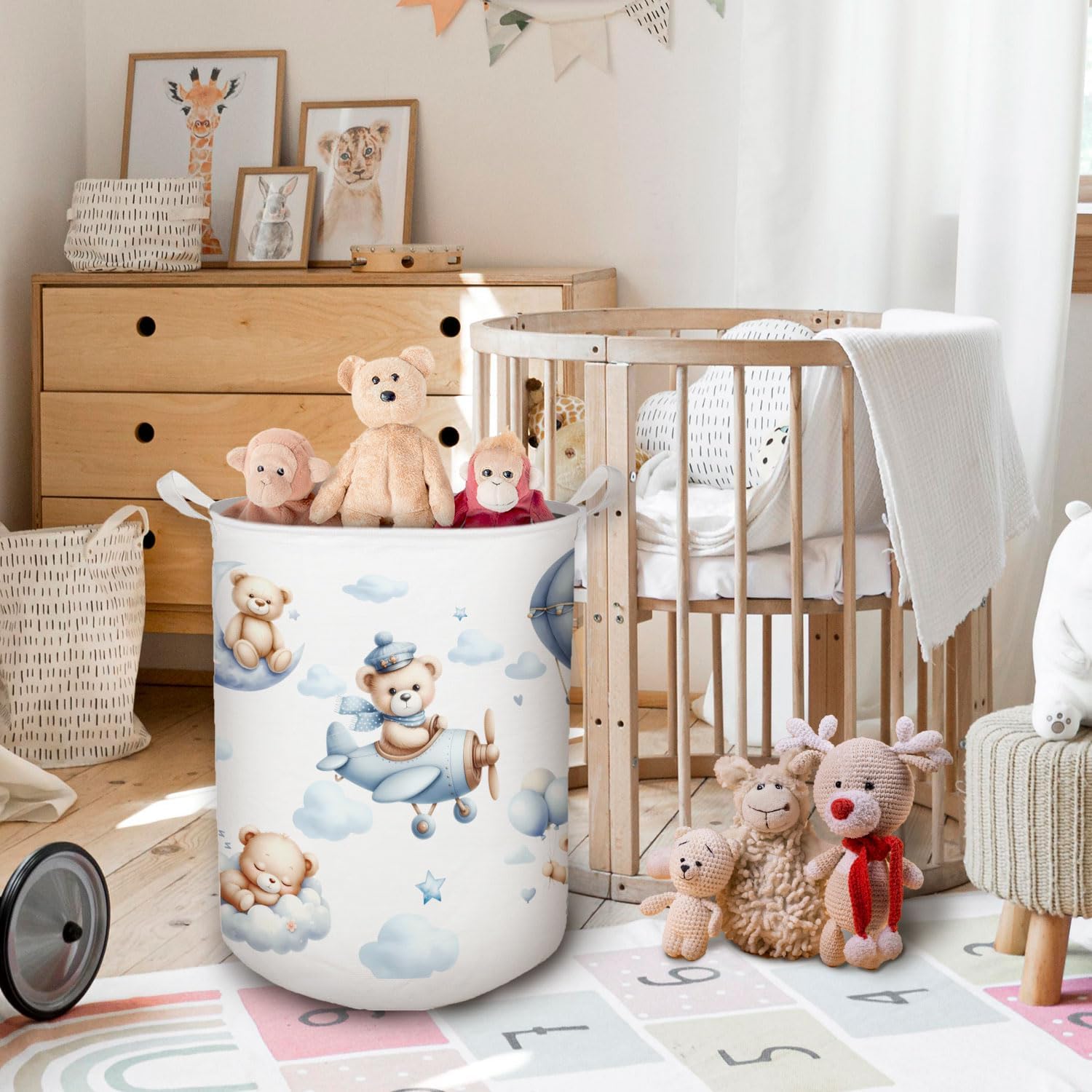 Baby Nursery Laundry Basket, Toybox for Boys Girls Room, Cute Blue Bear Laundry Basket Hamper Waterproof Collapsible Clothes Toys Storage Bin Organizer for Kids Room Playroom Bedroom Bathroom image 2