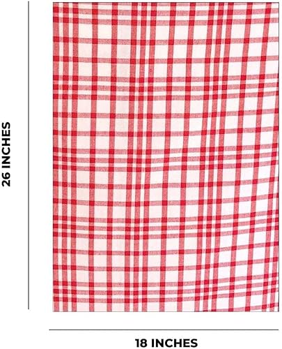 Miniatura 3 de Juego de 3 paños de cocina de algodón, 18 x 26 pulgadas, de gran tamaño, absorbentes para cocinar a diario, secar a mano y hornear, a rayas rojas y