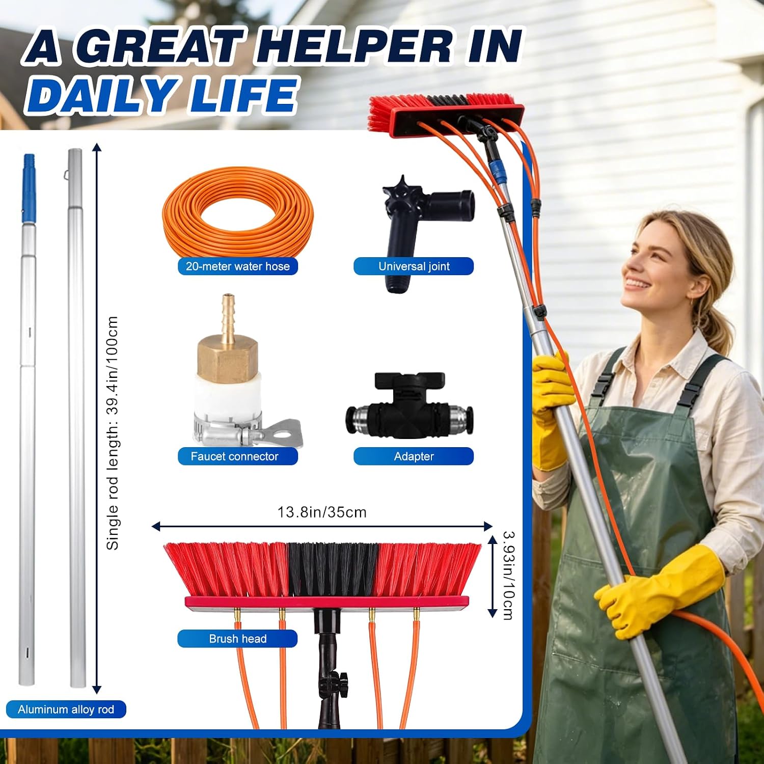 Water Fed Pole Kit Adjustable Solar Panel Cleaning Kit Cleaner Tool for Window Glass Roof Outdoor Glass Brush Window Washing Equipment (35FT)