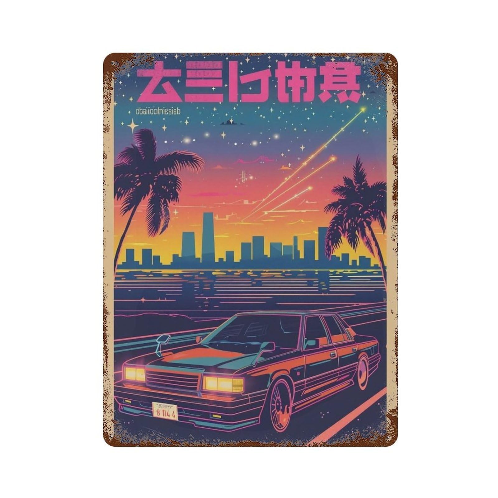 YHGERTKU City Pop Night Drive 01 Wall Art Retro Iron Vintage Metal Tin Sign Poster Modern Decor for Living Rooms Gift 40x30cm