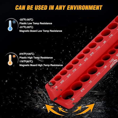 Vista 58 de GOOACC Organizador magnético de enchufes de 1/4 de pulgada, 2 piezas de soporte métrico SAE, bandeja organizadora de enchufes de 1/4 de pulgada