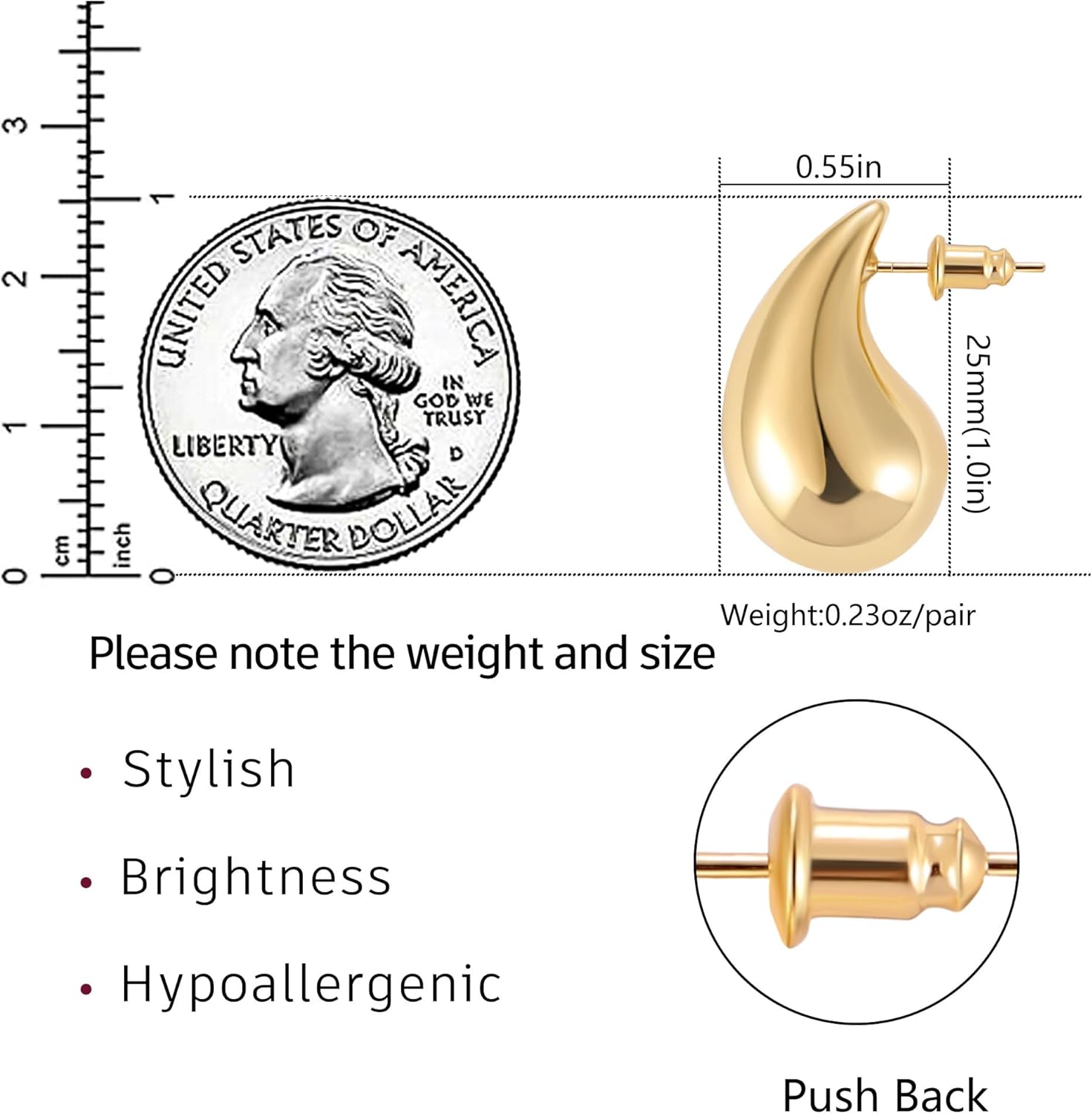 Gacimy Teardrop Earrings Dupes for Women 14K Gold Plated, Chunky Drop Earrings for Women with 925 Sterling Silver Post - Image 2