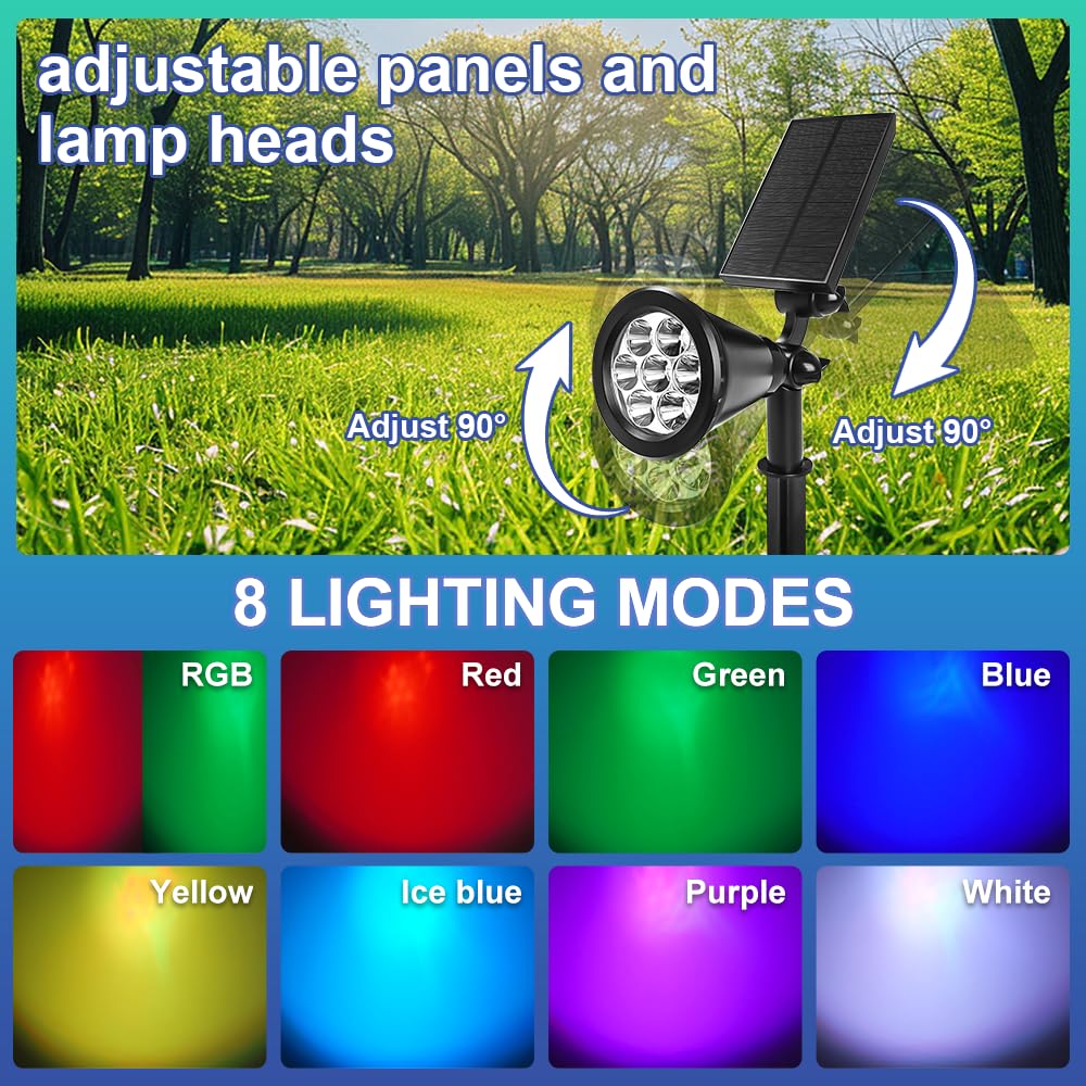 10 Pezzi Faretti Energia Solare da Esterno, RGB Luci da Giardino Esterne Energia Solare con batteria da 1200 mAh, IP65 Impermeabile Lampioncini Solari da Giardino per Cortile,Vialetto,Alberi