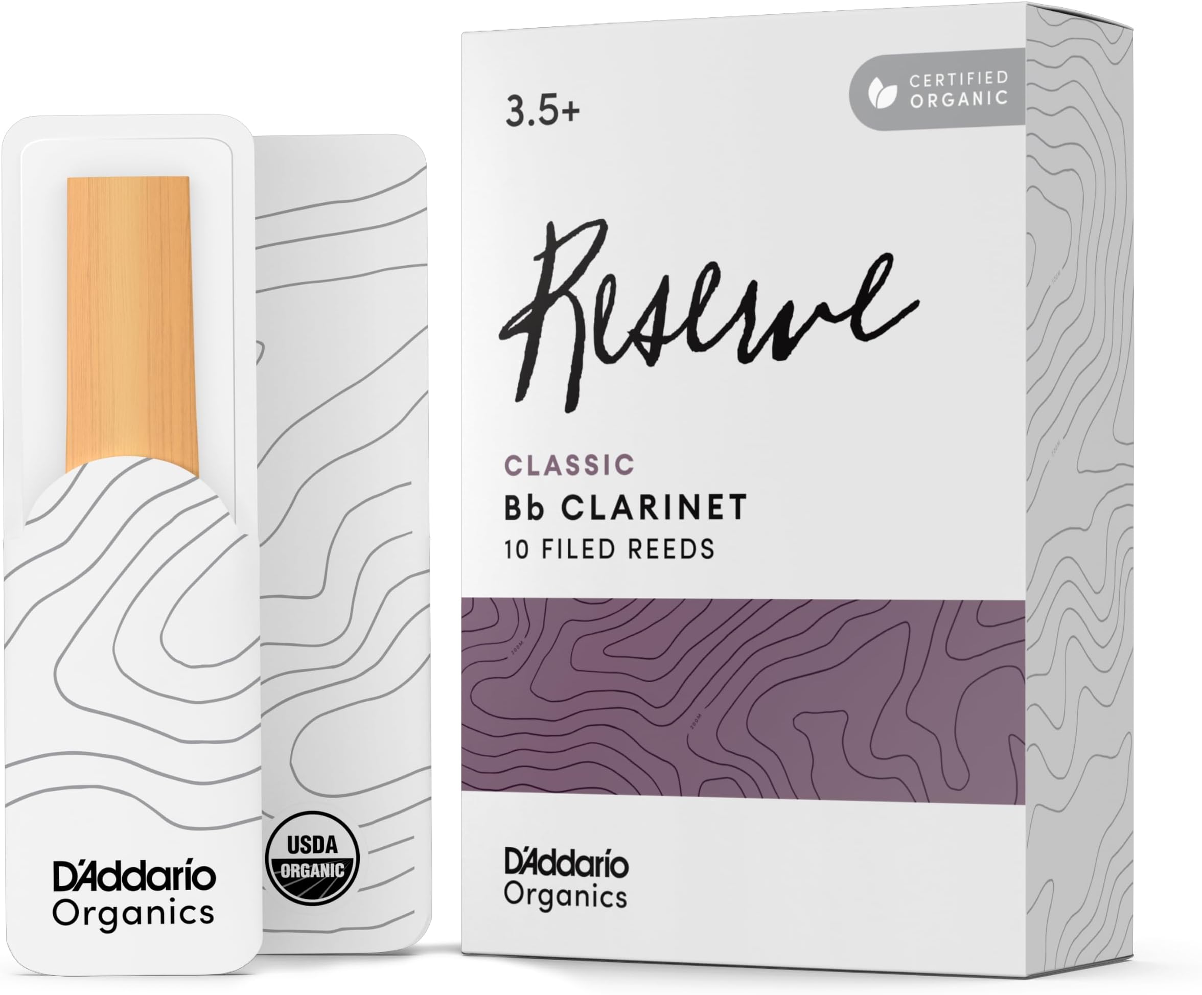 Organic Reserve Classic Bb Clarinet Reeds - Reeds for Clarinet - Individually Sealed - 3.5+ Strength, 10 Pack
