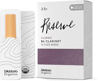 D'Addario Organic Reserve Classic Bb Clarinet Reeds - Reeds for Clarinet - Individually Sealed - 3.5+ Strength, 10 Pack