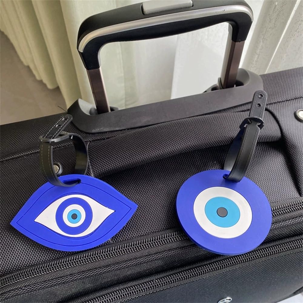 2Pack Silicone Luggage Tag with Japanese Great Wave Art Design, Privacy Cover and Loop, Travel ID Label for Suitcases (Evil Eye) image 2