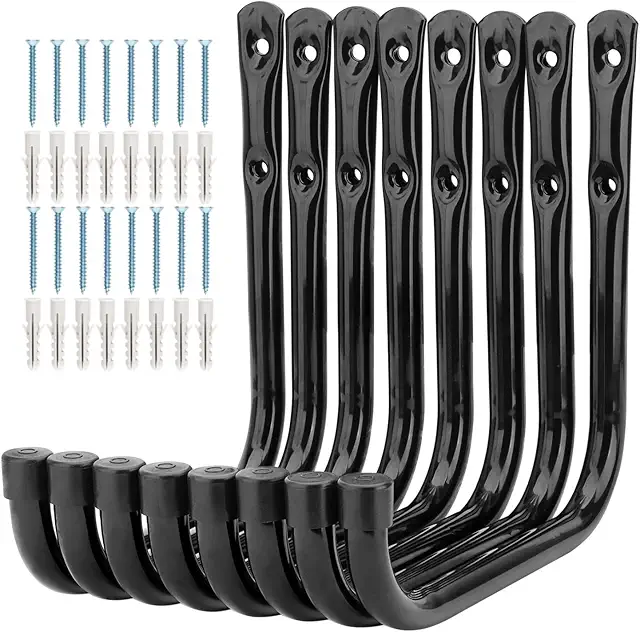 Lot de 8 crochets de rangement robustes pour vélo et garage - Noir 17 cm