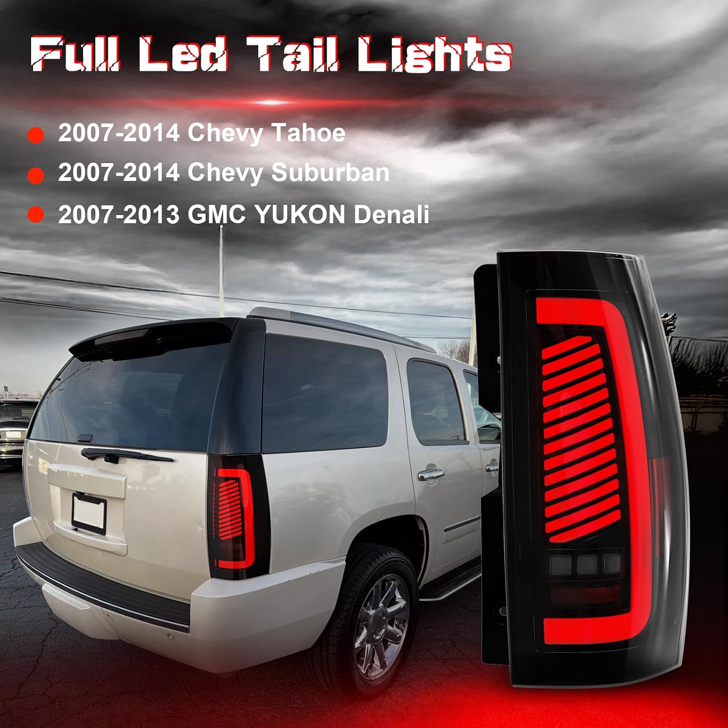 Sequential Full Led Tail Lights Fit for Chevy Tahoe/Suburban 2007-2014, Fit for GMC Yukon XL Denali 2007-2014 Starting Animated, Dynamic Turn Signal, Brake Light, Reverse Light Rear Light Assembly