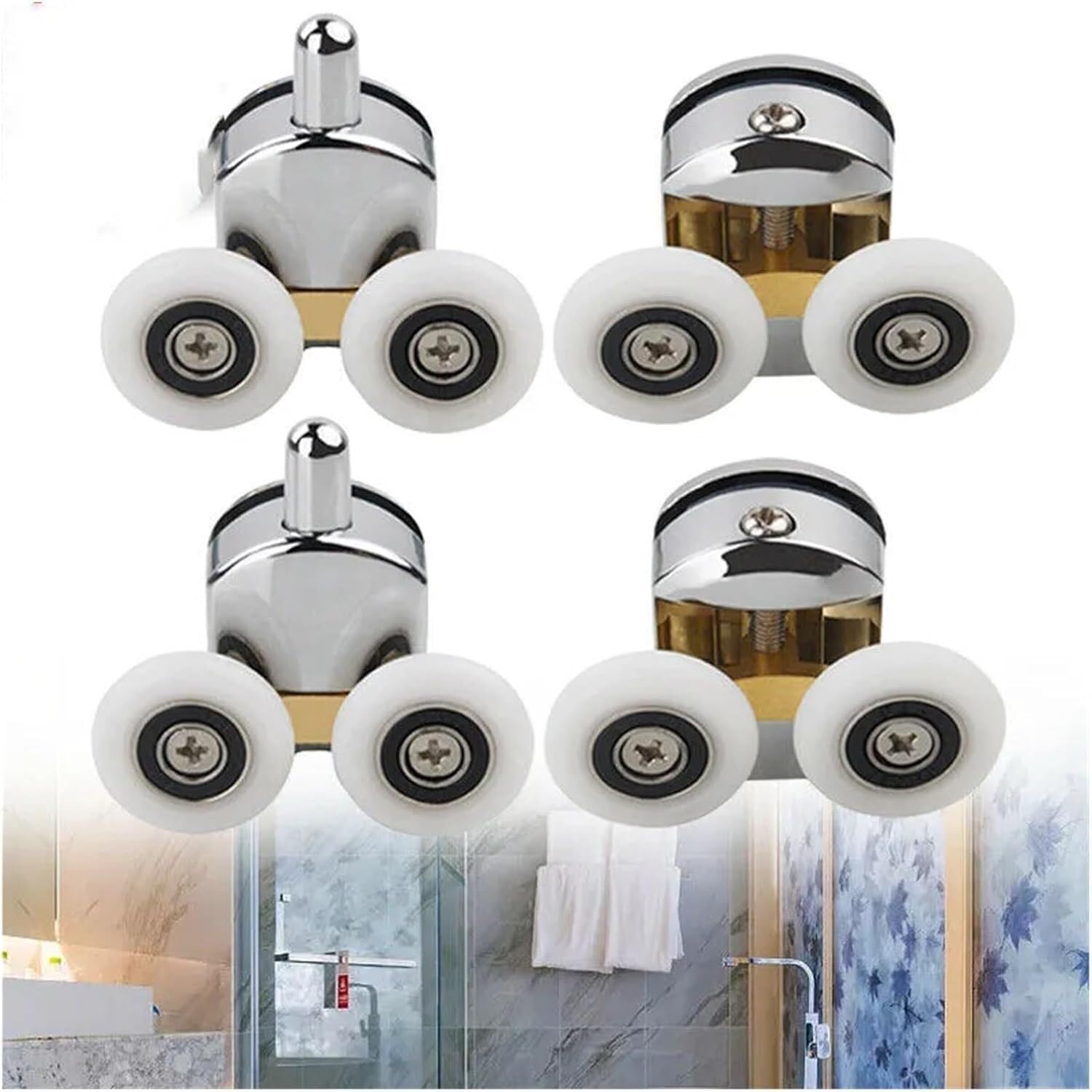 Duschkabinenrollen, Doppelte Duschwand-Türrolle/Riemenscheibe/Rad oben unten, 23 mm, Ersatzrolle for Möbelbeschläge for Schiebetüren