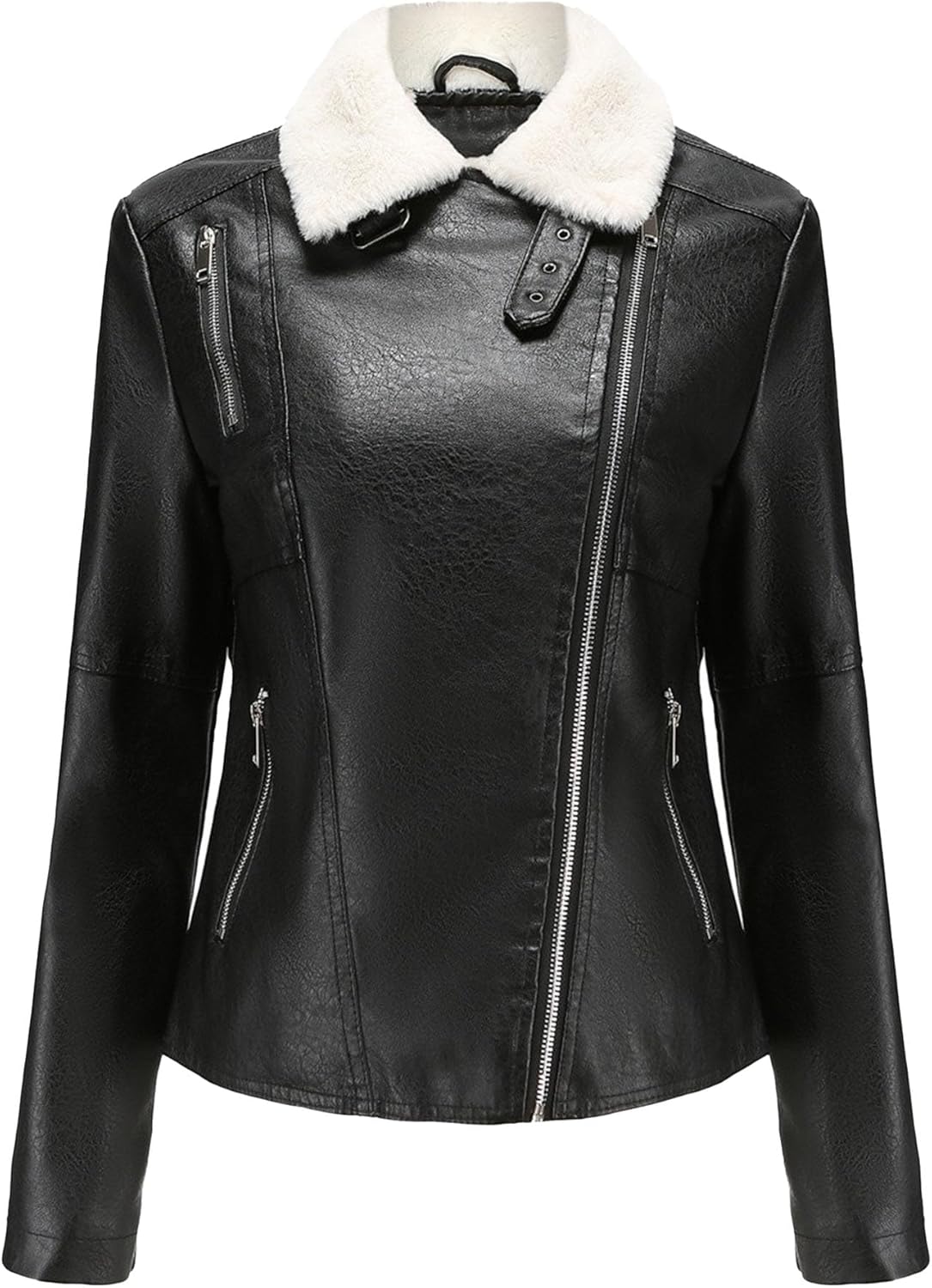 Women's Warm Lined Casual Moto Biker Coat Lapel Faux Leather Casual Coat Jacket Long Sleeve Solid Outdoor Outerwear