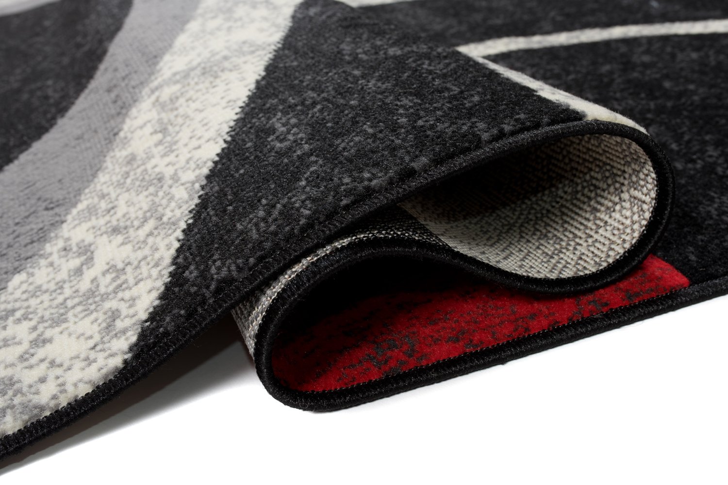 TAPISO Qmega Tapis Poils Ras Moderne Noir Gris Rouge Abstrait Motif Ondes Tapis Salon Chambre Adulte Salle à Manger Bureau Oeko-TEX Résistant 140 x 200 cm