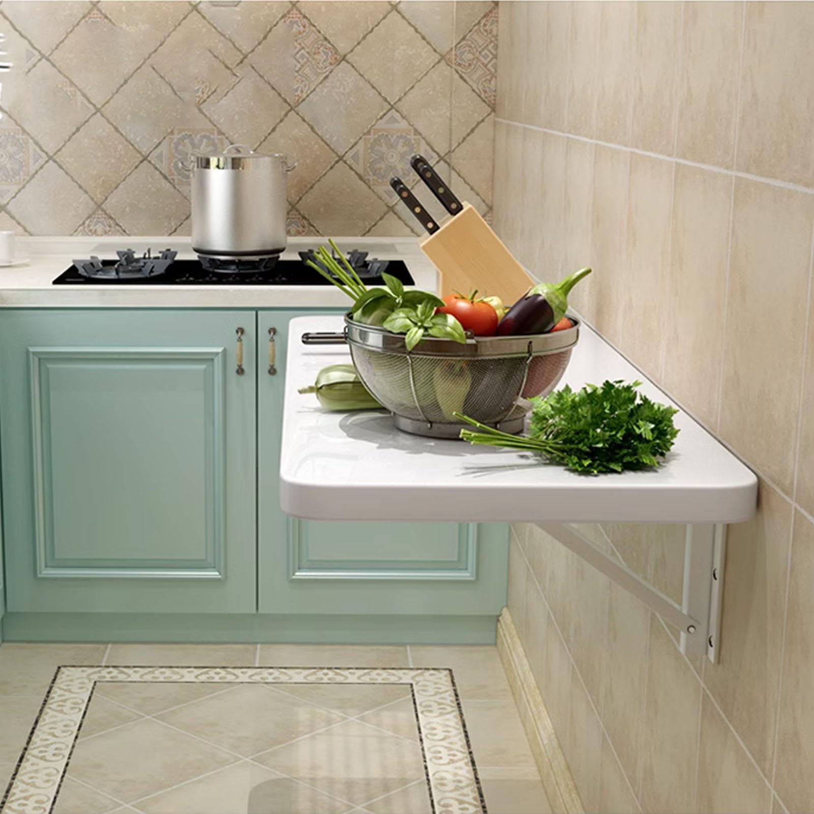 Table de bar pliante pour cuisine étroite : la solution murale blanche 120cm