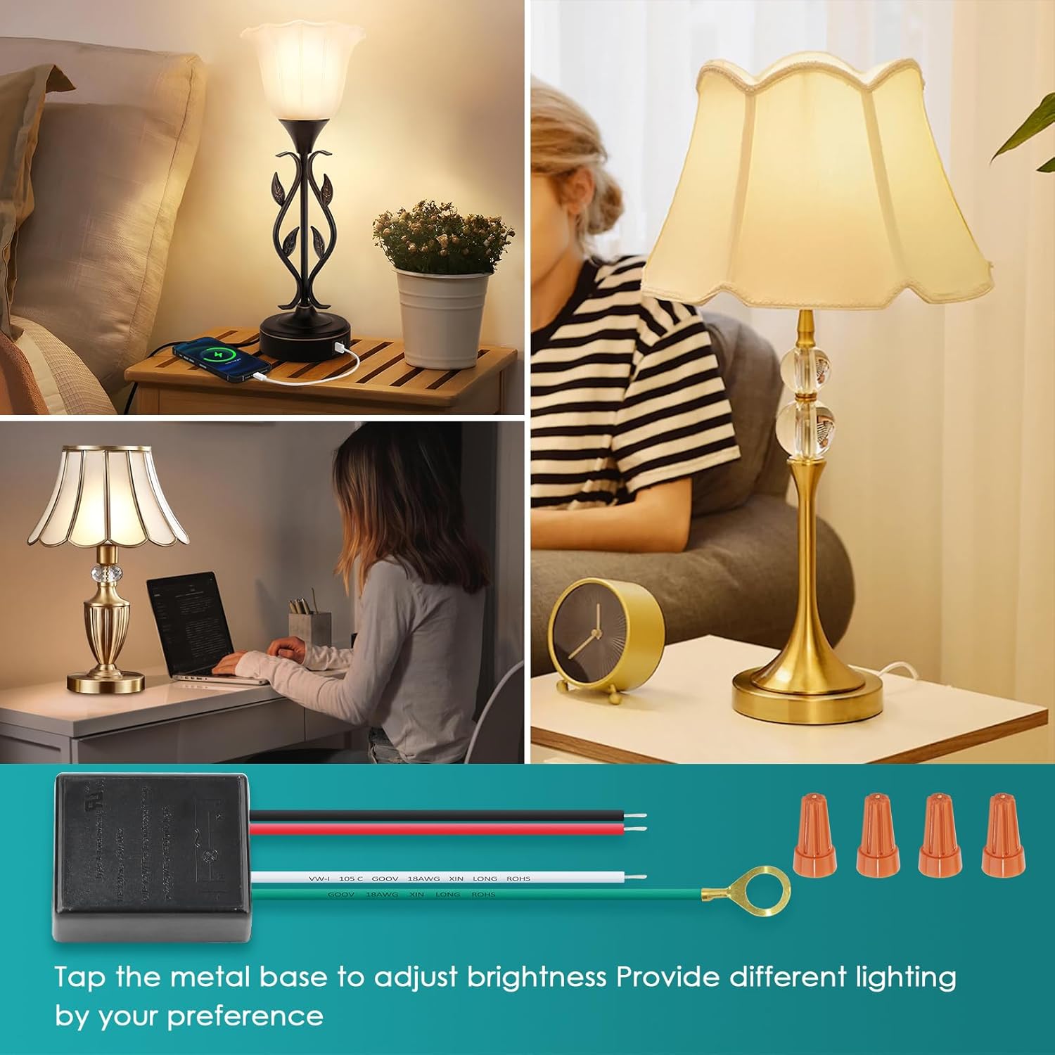 Touch Sensor Dimmer Touch Dimmer Switch Touch Lamp Switch Replacement Kit 3 Way Touch Control Modules Touch Switch with Wiring Caps Light Dimmer