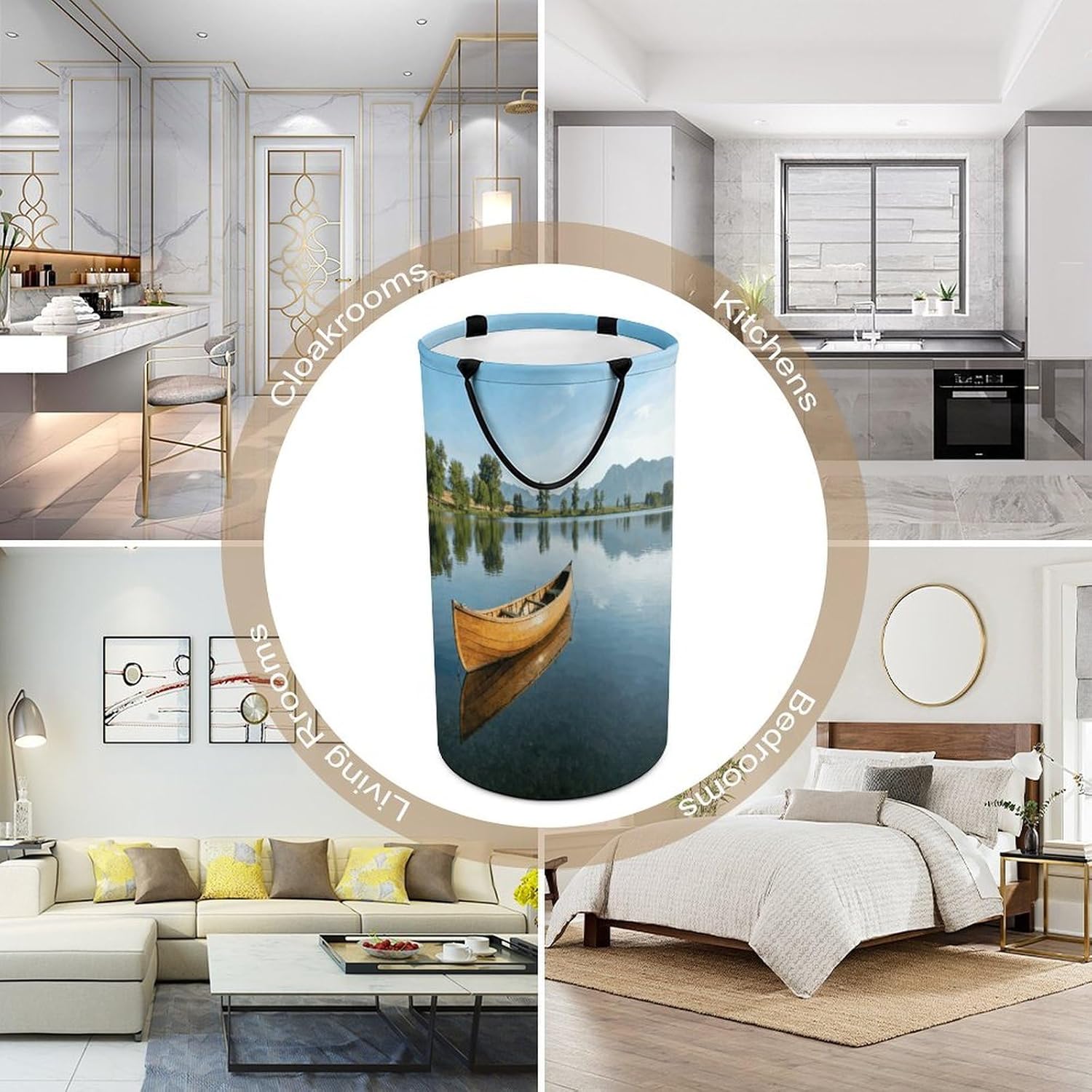 Canoe Lake Laundry Hamper 86L Waterproof Collapsible Clothes Basket with Double Handles Freestanding Foldable Laundry Basket Large Clothes Hamper for Bathroom