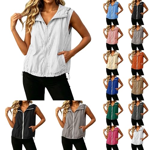 Travel Vests Women Lightweight Sleeveless Zip Up Hoodies with Hidden