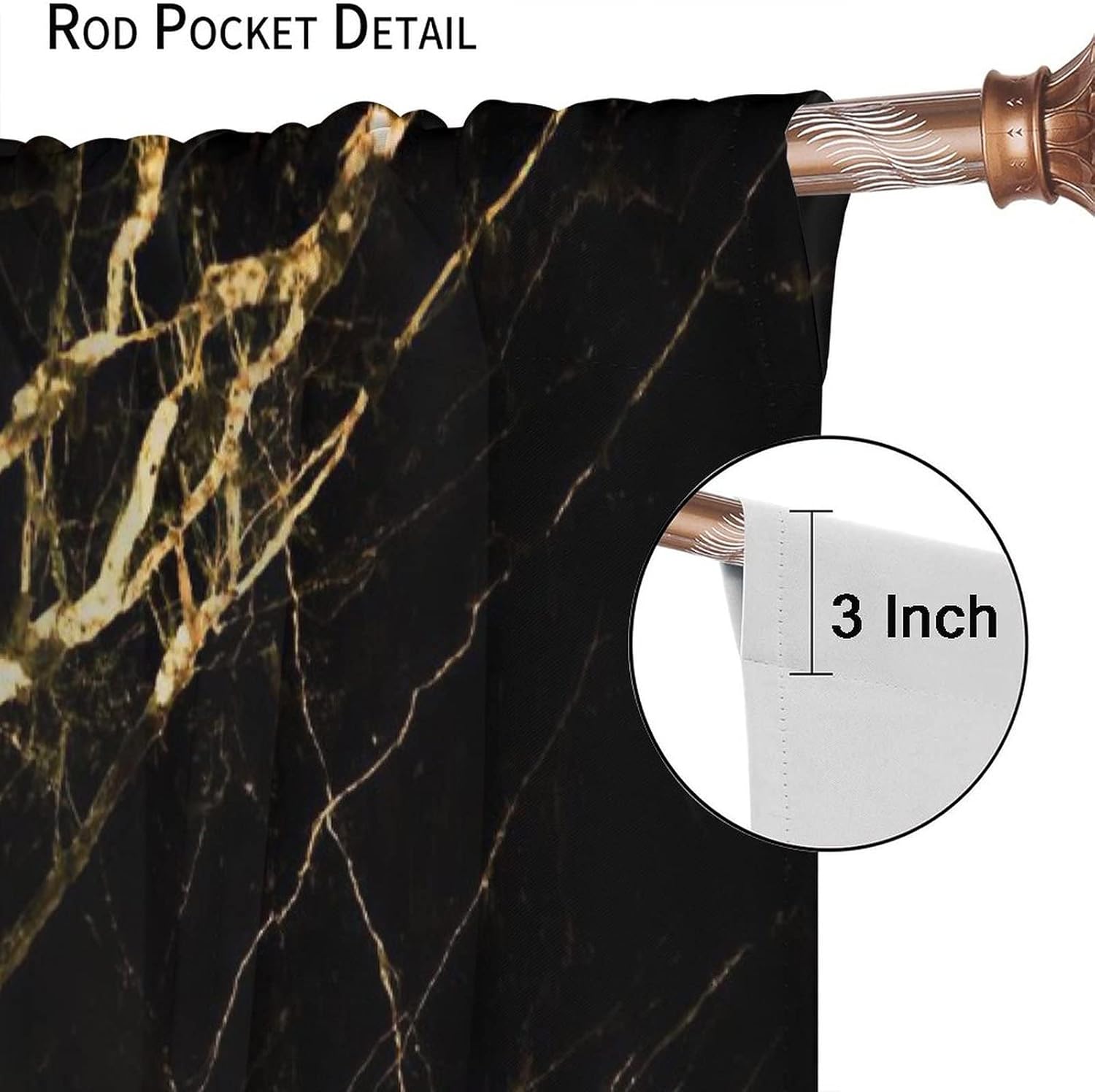 Black Gold Marble Curtains, Cracked Ink Texture Gold Foil Striped Luxury Abstract Decor, 2 Panel 42x45in