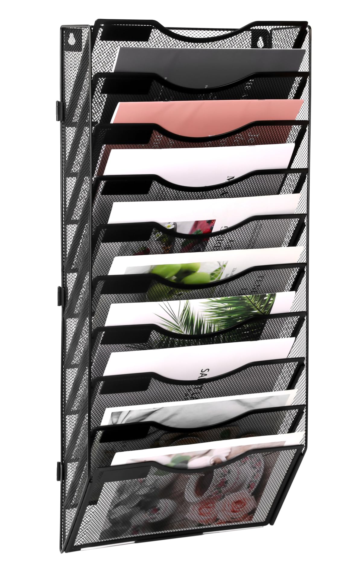EasyPAG Organizer da parete con 10 tasche per ufficio, in metallo, per cartelle e riviste, nero (10 livelli)