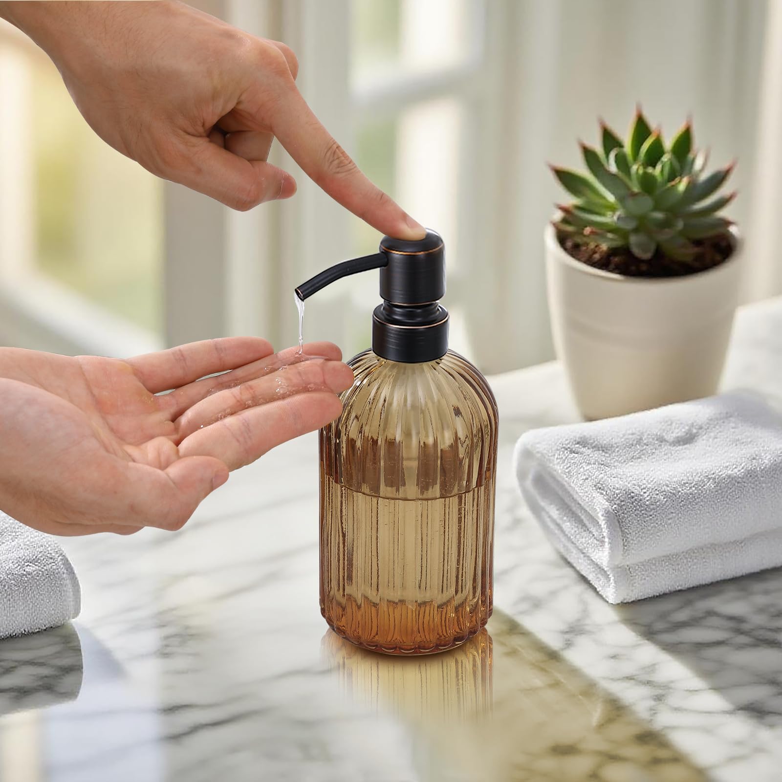 バーベキュー・調理用品 BUSH DE BRUNT Golden arm TAN Amazon.com: 16 OZ Amber Glass Soap Dispenser, Amber Stripe