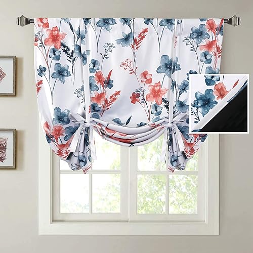 H.Versailtex Cattleya - Cortinas 100% opacas con estampado floral, bolsillo para cortinero, para ventana pequeña con forro negro, 42 pulgadas de