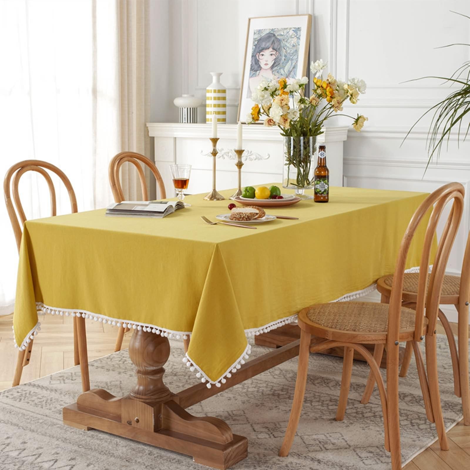 Tovaglie Antimacchia Rettangolari, Tovaglie 140 x 220 cm Colore puro in Pizzo di cotone Copritavolo per Tavolo da Pranzo, Cucina, Festa CompleannoGiallo