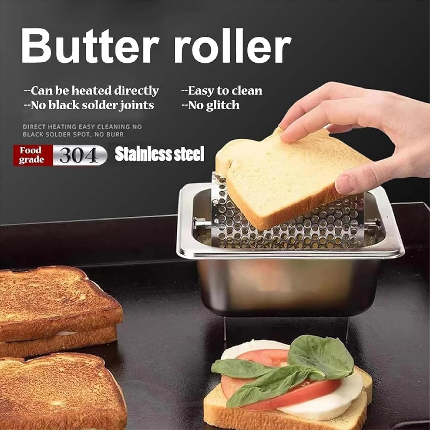 Rullo per Burro, Rullo per Burro per Panini, Rullo Spalmatore per Burro in Acciaio Inossidabile, Rullo Rotante per Spalmare Il Burro in Modo Uniforme per Bistecche di Pane di Mais da Cucina