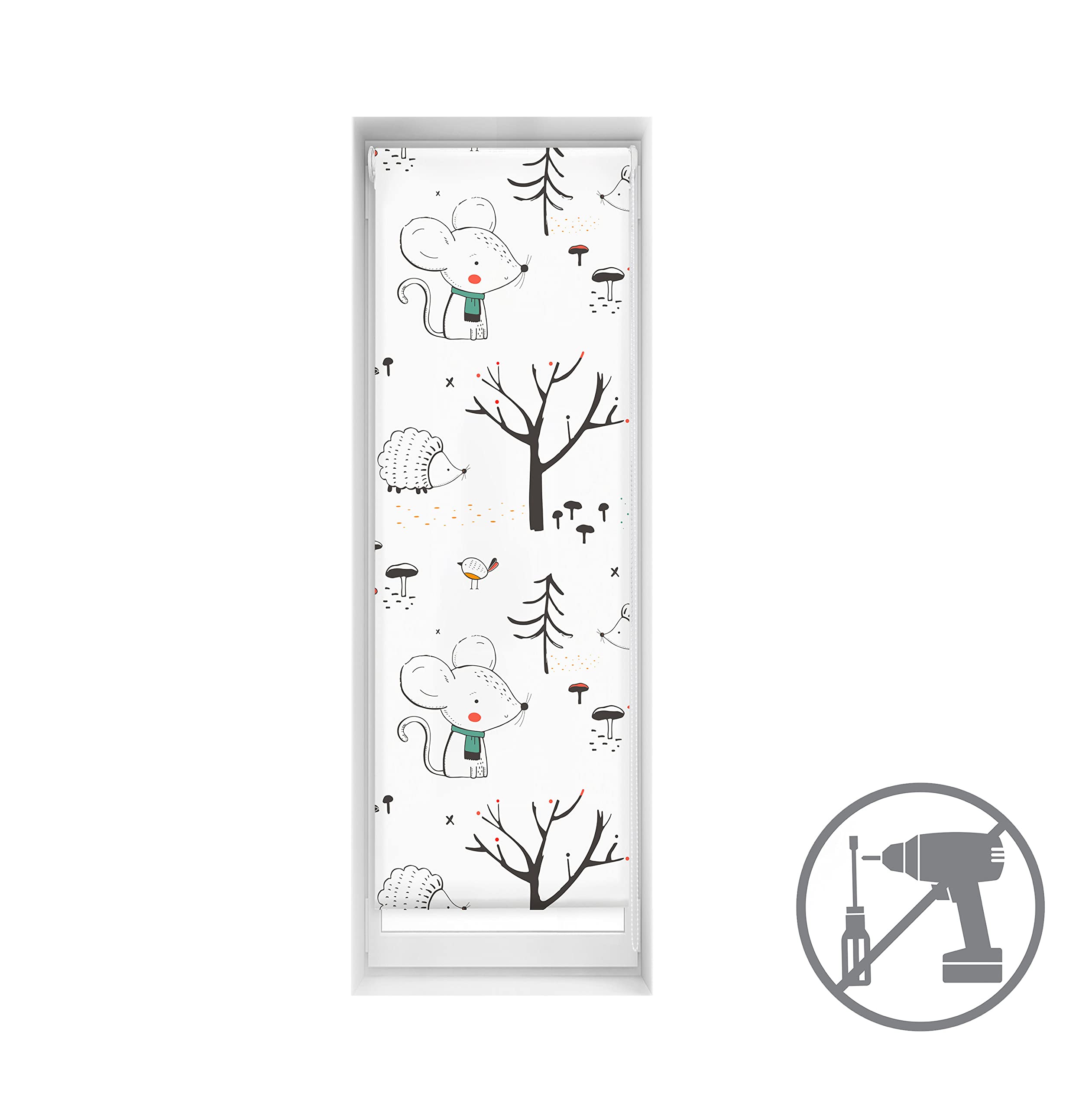 Blindecor Easy Store Enrouleur translucide sans perçage avec Motif numérique Into The Wood, 55 x 150 cm, Dimensions du Tissu 52 x 145 cm
