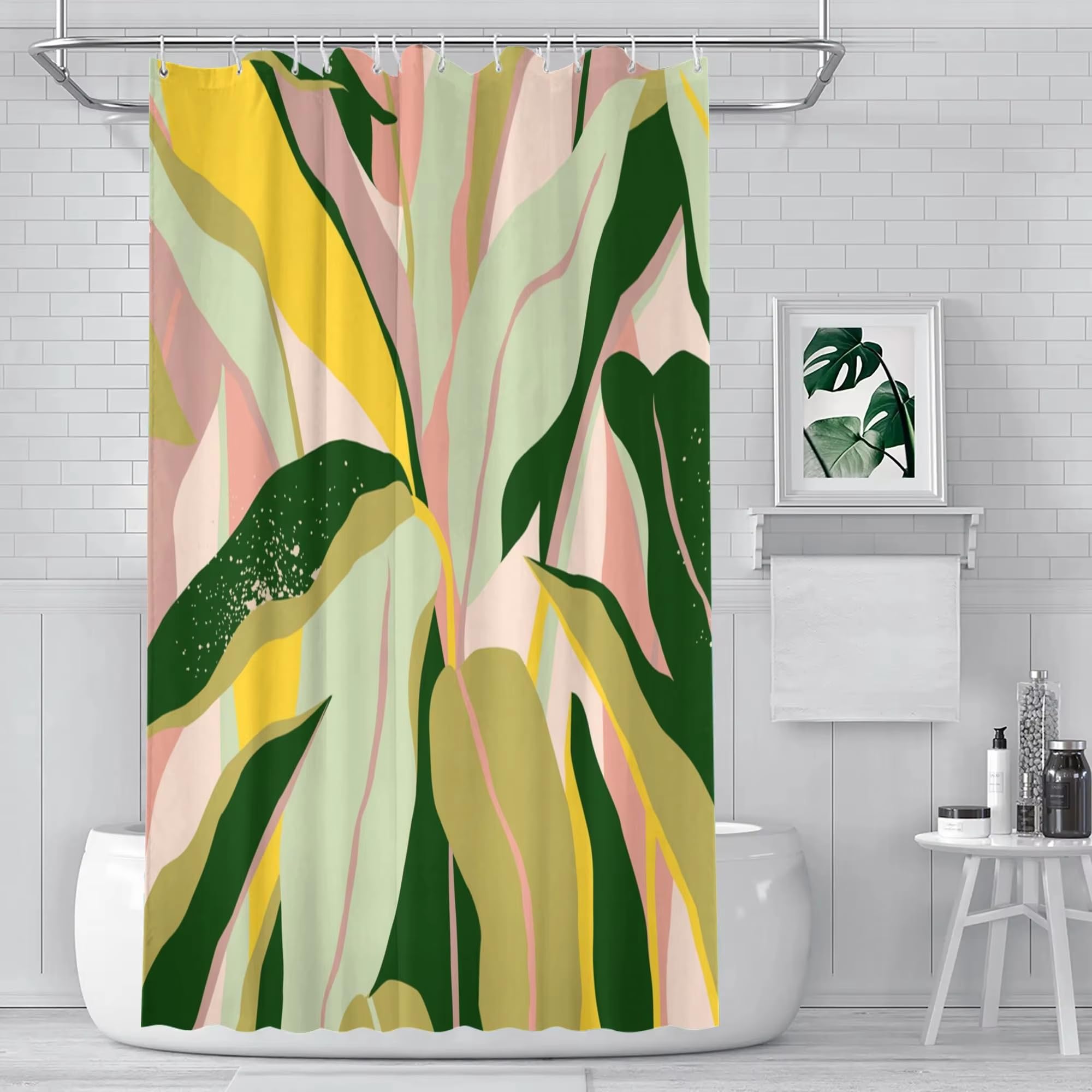 GFRYIIO Abstract Tropical Leaf Shower Curtain Polyester fabric Waterproof Mildew Resistan With Hooks Machine Washable for Home & Hotel Bathrooms 180x180cm/71x71in(WxH)