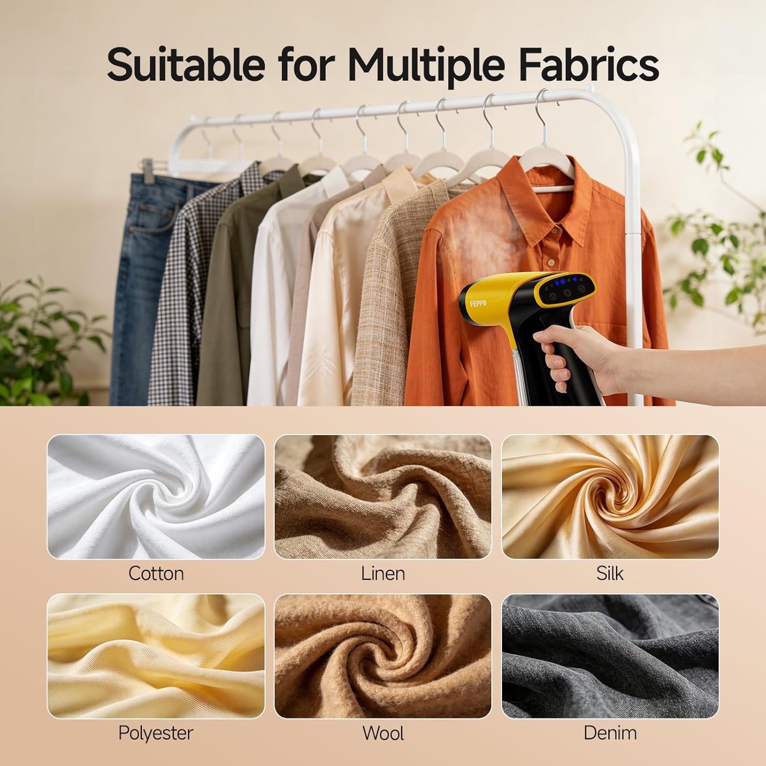 FEPPO Vacuum Steamer for Clothes, Handheld Garment Steamer with Suction, 2-in-1 Steam & Iron, LED Display, Adjustable Suction & Steam Modes, One-Hand Vacuum Steamer for Home (For 110-120V)