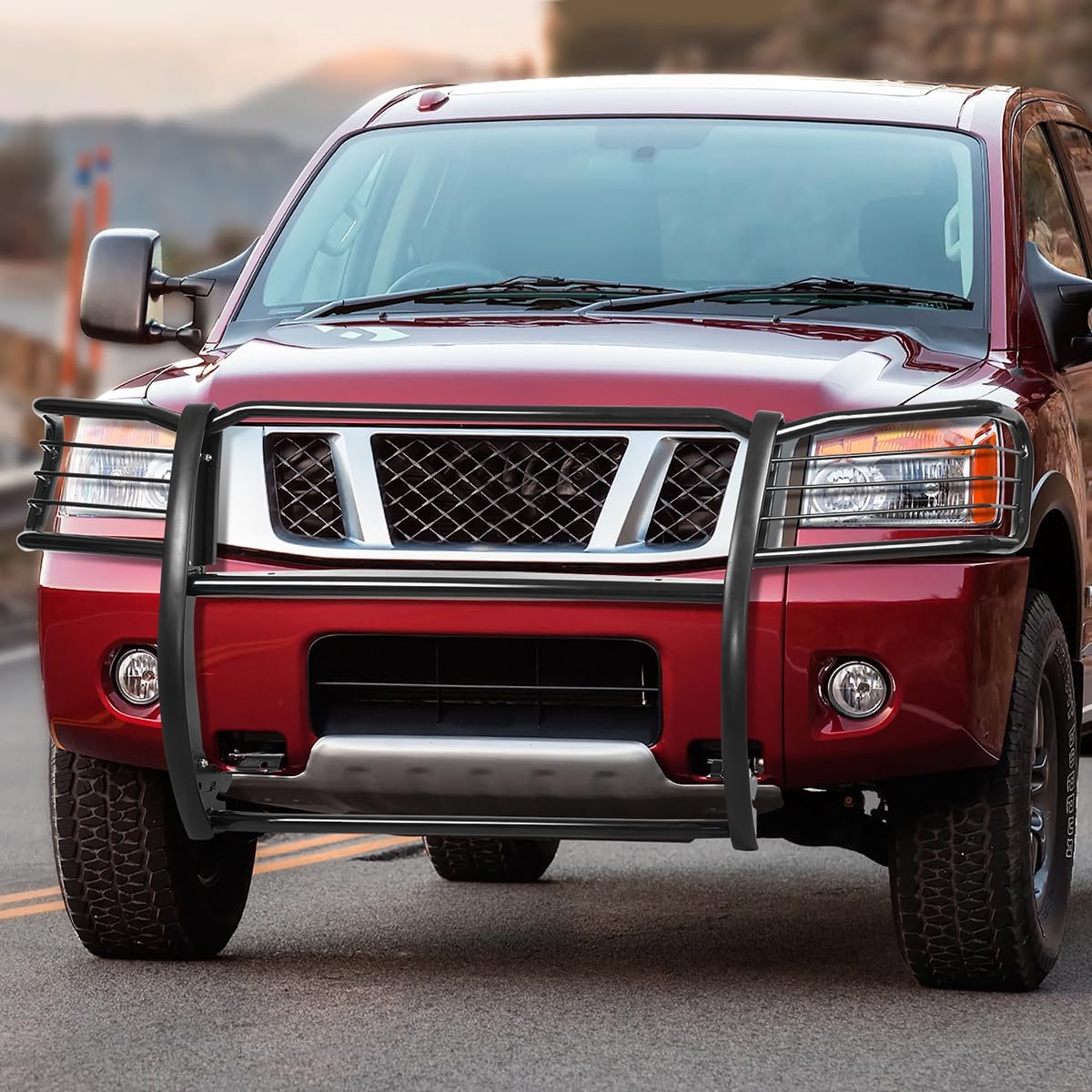 Front Bumper Brush Grille Guard Compatible with Nissan Titan 2004-2015, Compatible with Nissan Armada 2005-2015, Powder coated Black