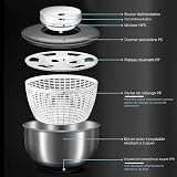 Essoreuse à salade, en acier inoxydable, 4,5 l, avec essorage automatique | fond antidérapant et rechargeable par USB, séchoir à fruits/légumes avec couvercle, grande salade spinner pour salade - 4